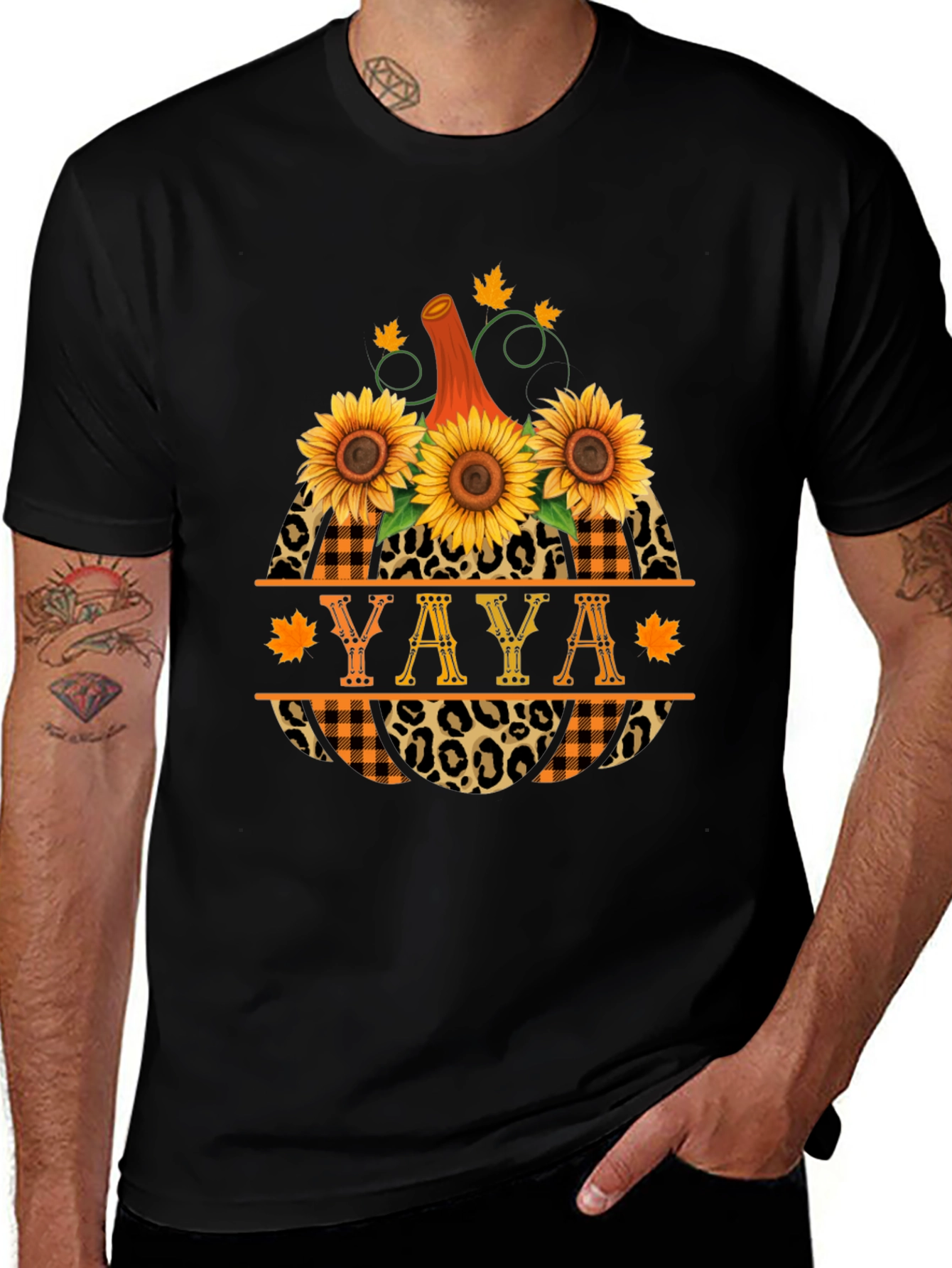 Variant 3 of YAYA Pumpkin Sunflower Leopard Plaid T-Shirt