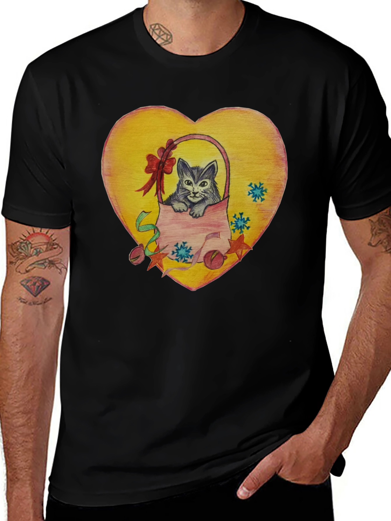Variant 21 of Cute Cat in Basket Heart Graphic T-Shirt