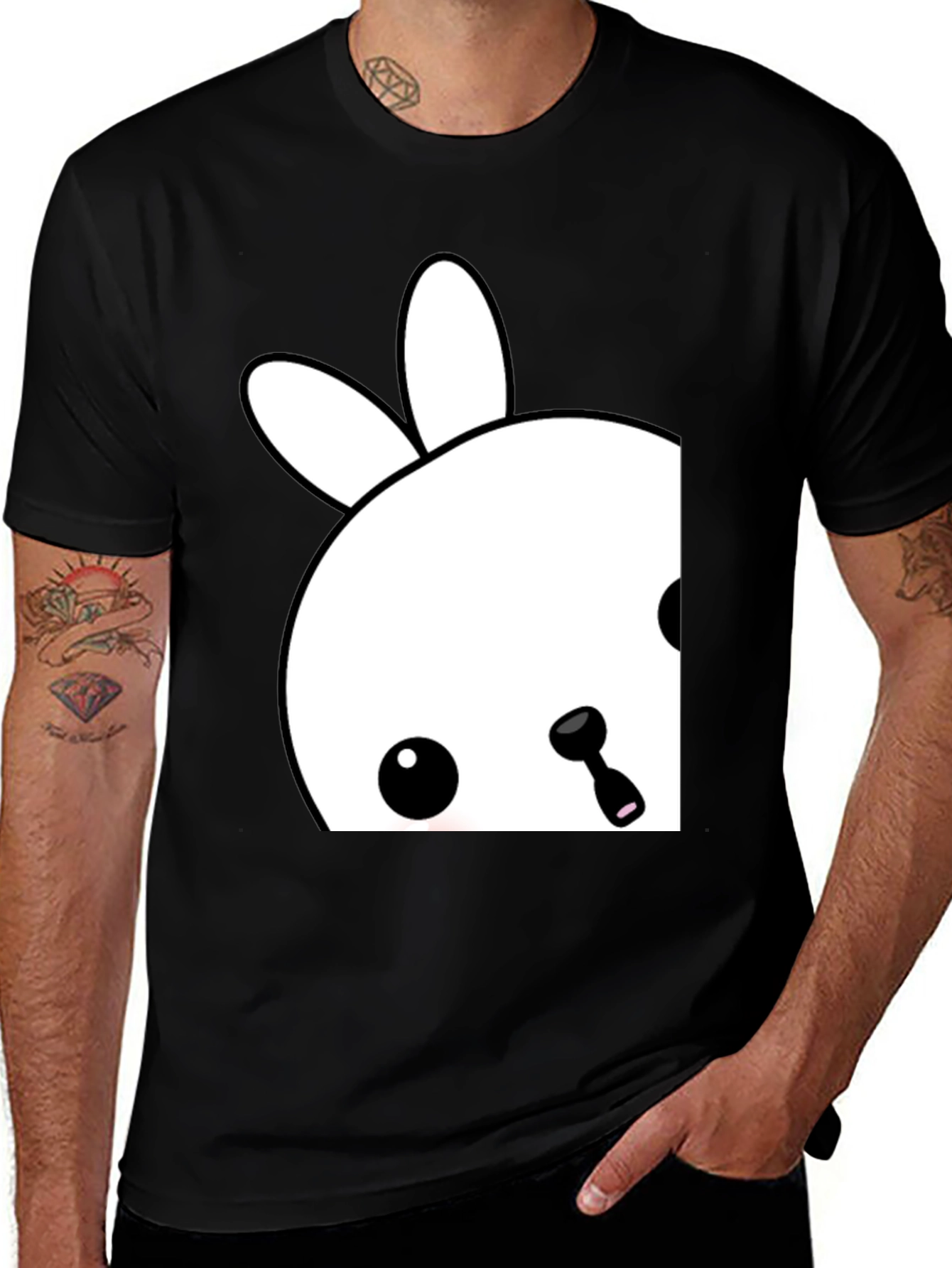 Variant 24 of Cute Bunny Graphic Tee - Black Cotton Blend