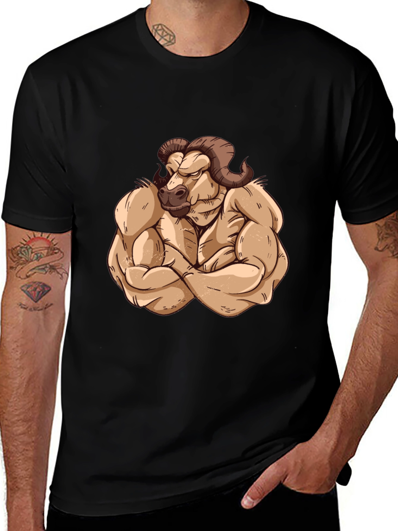 Variant 25 of Muscled Ram Graphic Tee - Black Cotton T-Shirt