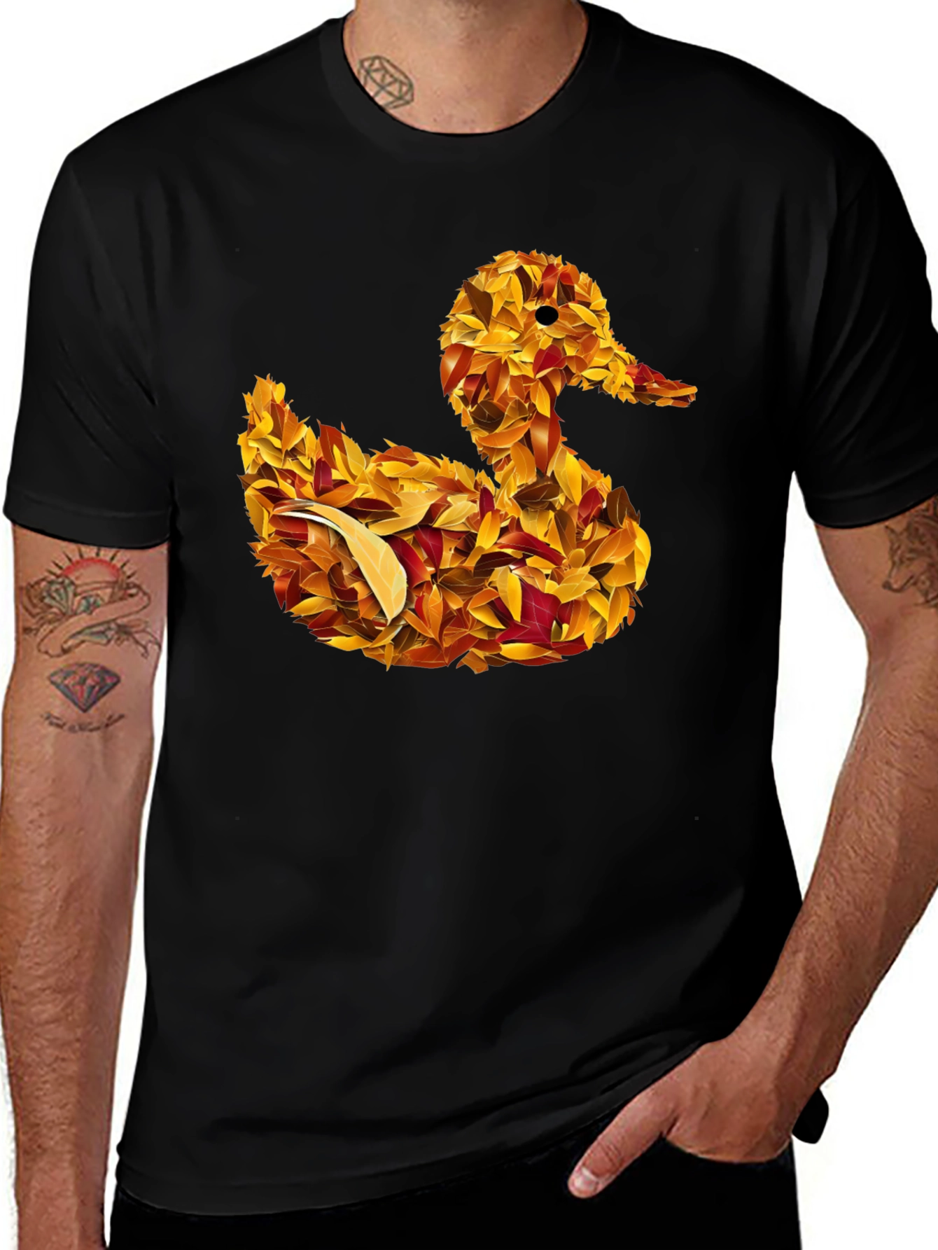 Variant 9 of Autumn Leaf Duck Graphic Tee - Unique Men's T-Shirt