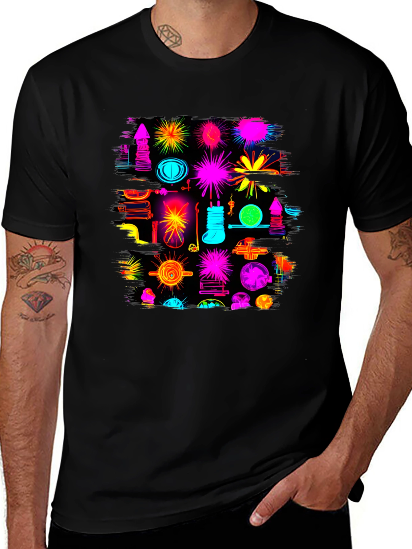 Variant 13 of Abstract Neon Graphic Black T-Shirt
