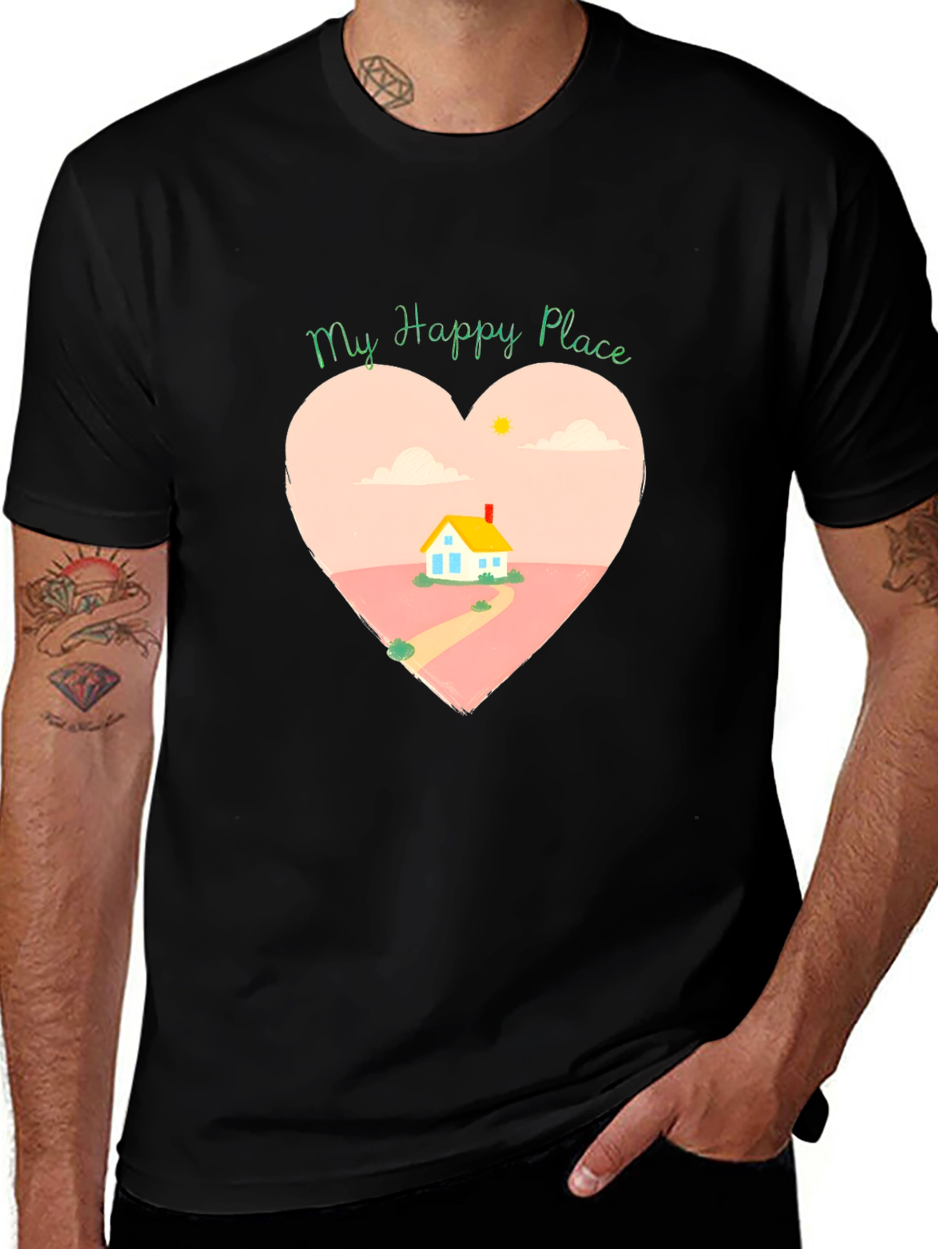 Variant 21 of My Happy Place Heart Graphic Tee - Black