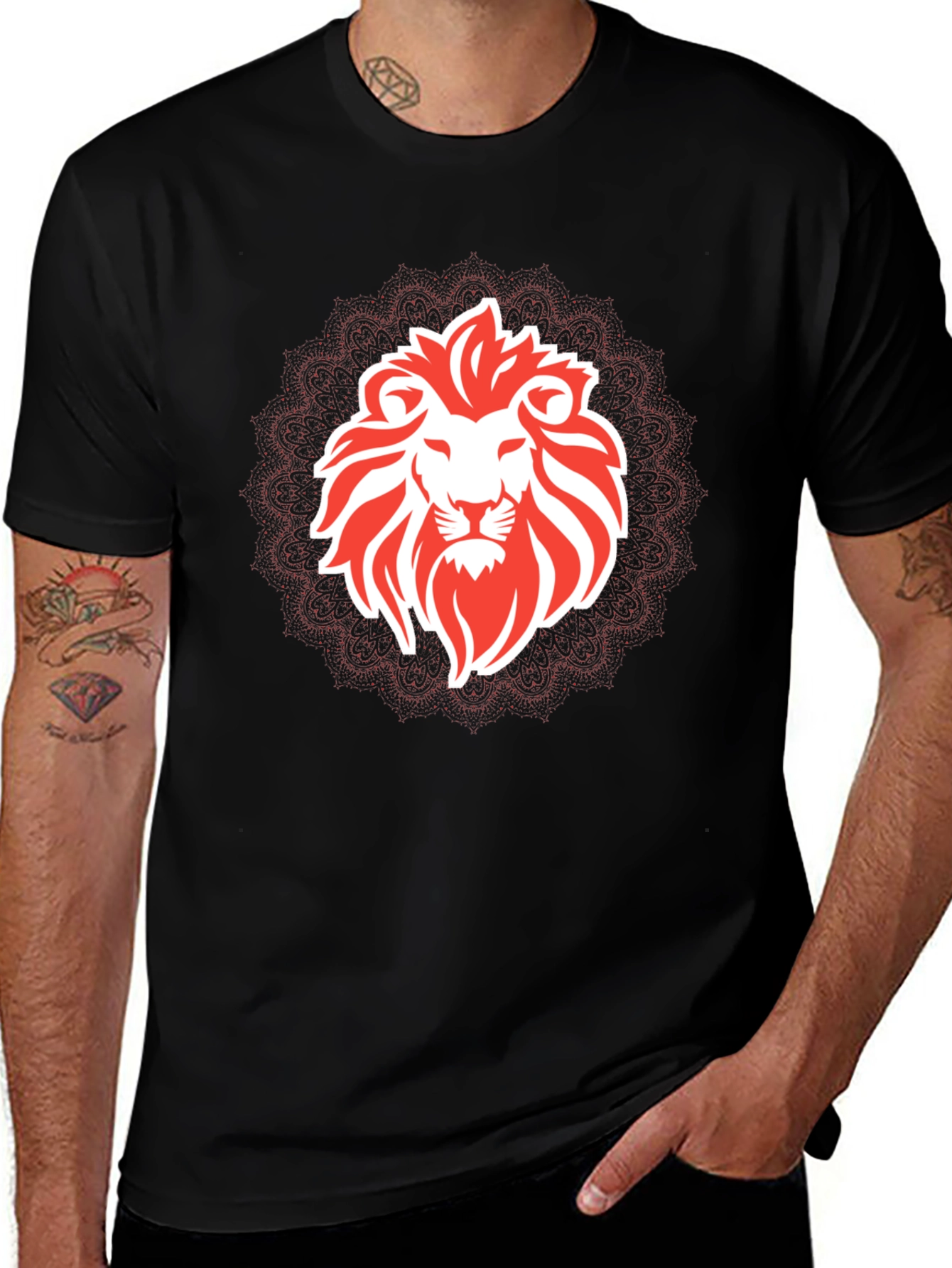 Variant 27 of Men's Black T-Shirt with Red Lion Graphic
