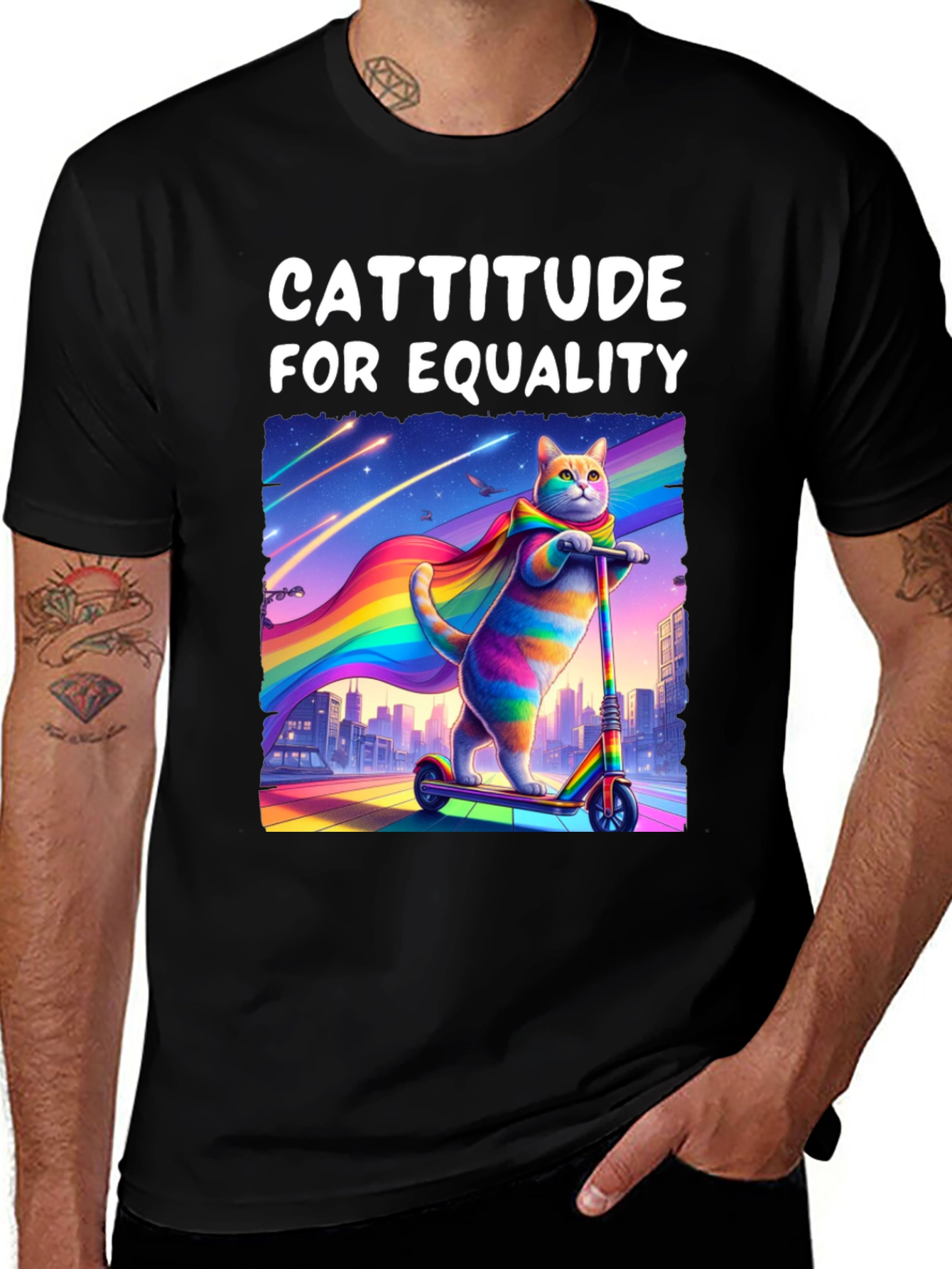 Cattitude For Equality T-Shirt - LGBTQ+ Pride Cat