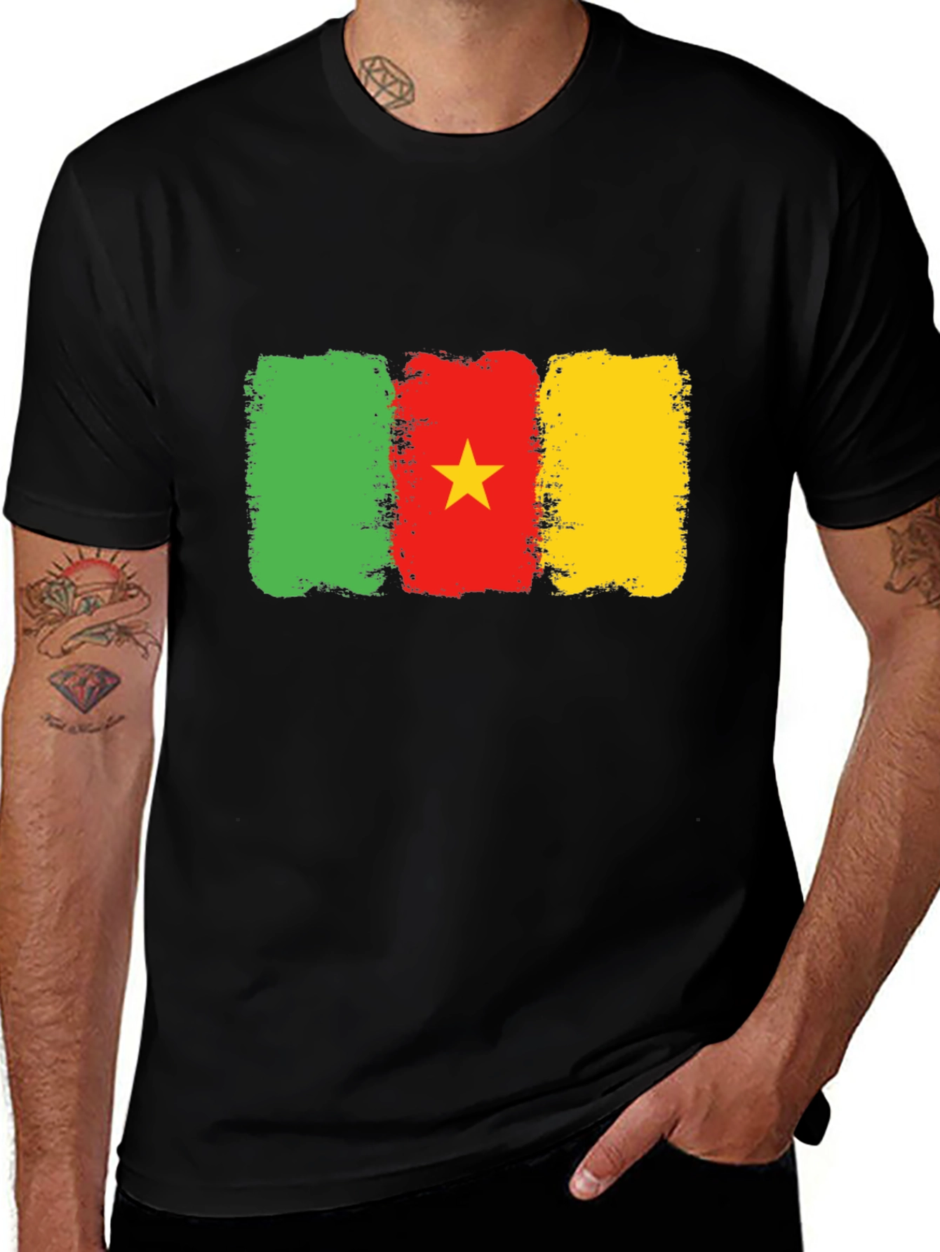 Variant 24 of Cameroon Flag T-Shirt: Green, Red & Yellow Graphic Tee