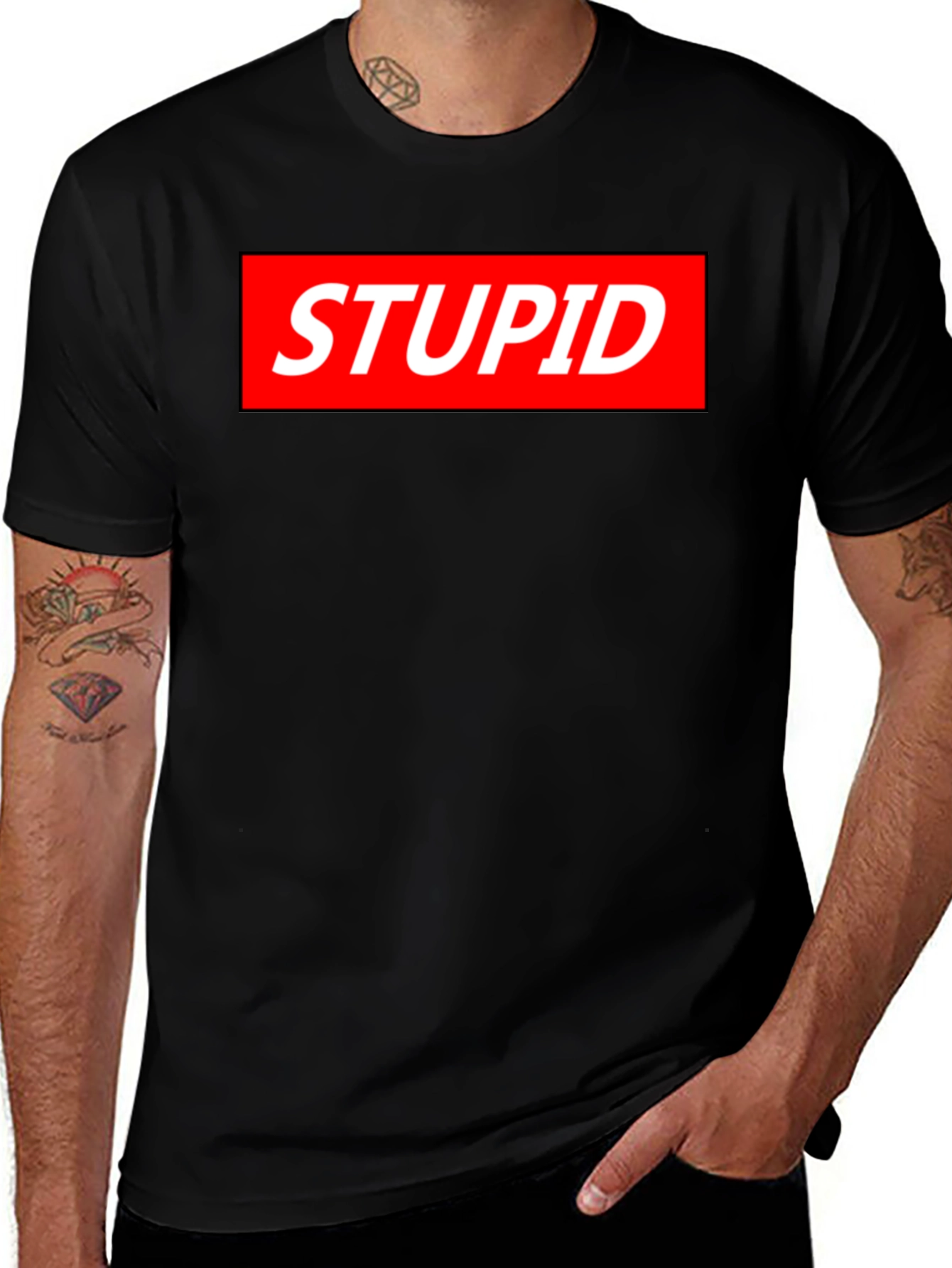 Variant 25 of Statement Tee: Stupid Red Box Logo - Bold Black Shirt