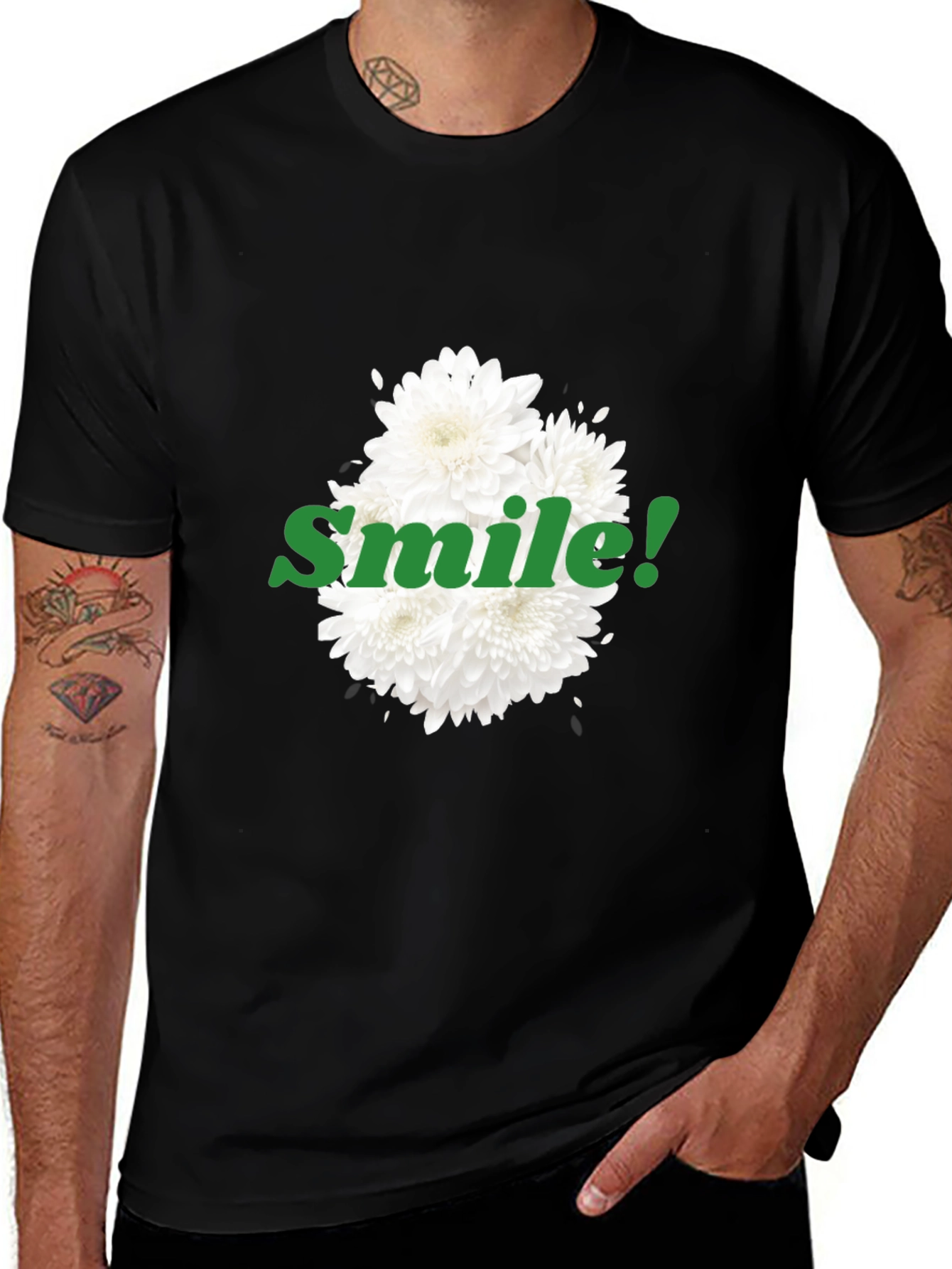 Variant 17 of Floral Smile Graphic Tee - Black Casual T-Shirt