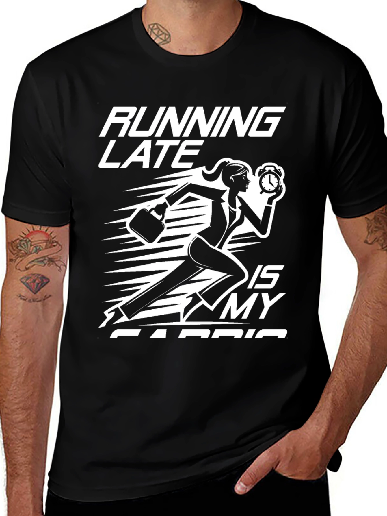 Variant 14 of Running Late is My Cardio Black T-Shirt