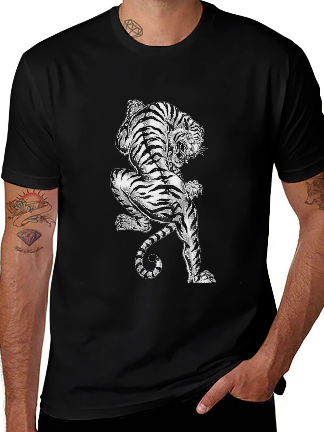 Variant 3 of Black Tiger Graphic Tee - Striking Animal Print