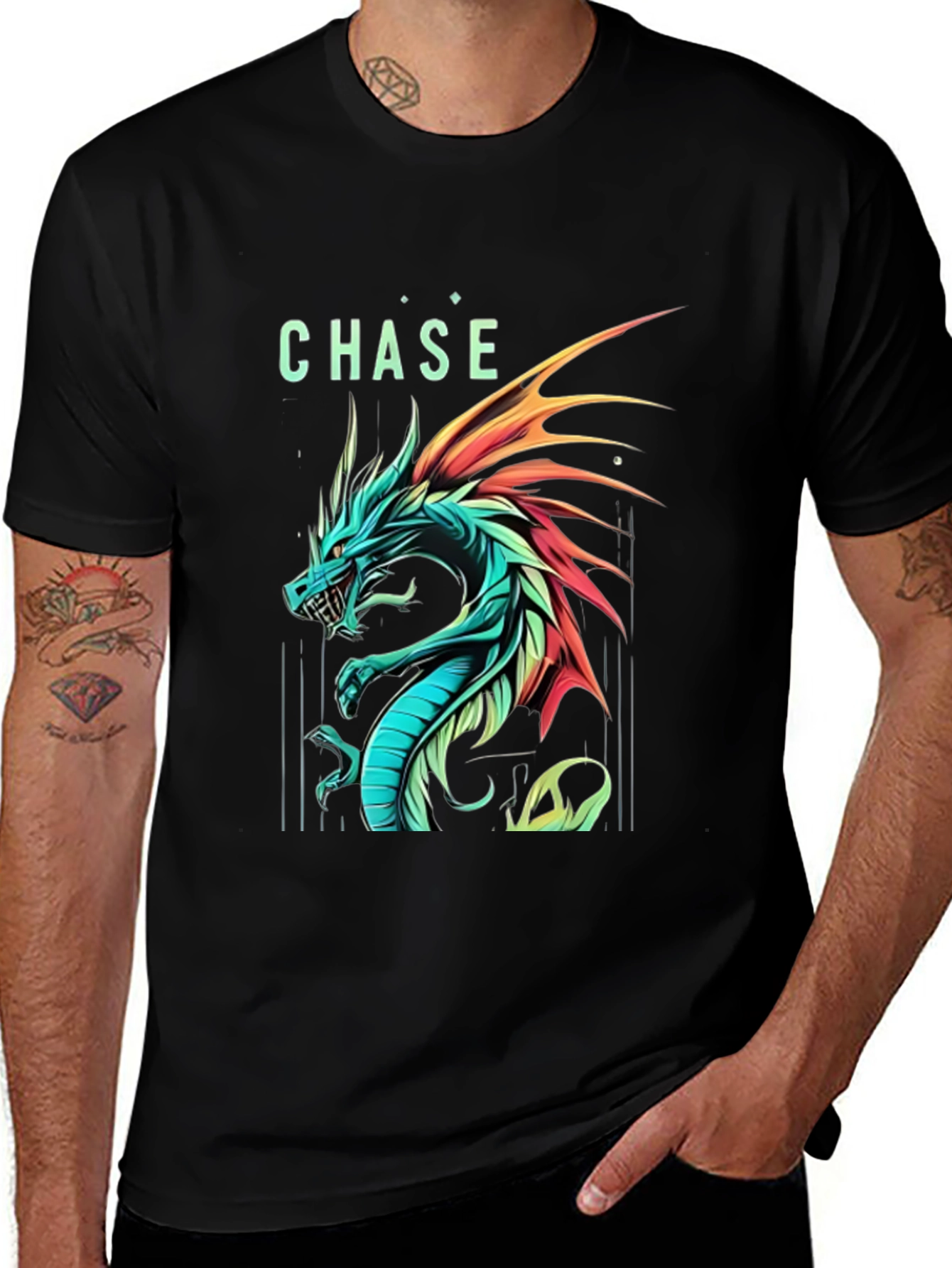 Variant 14 of Chase Dragon Graphic Print Black T-Shirt