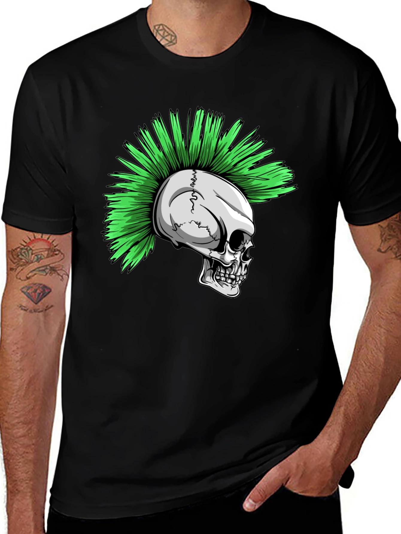 Variant 22 of Punk Rock Skull Graphic Tee - Black Cotton T-Shirt