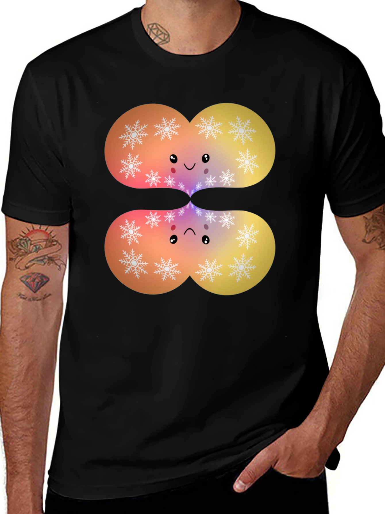 Variant 16 of Cute Snowflake Cloud Faces Black T-Shirt