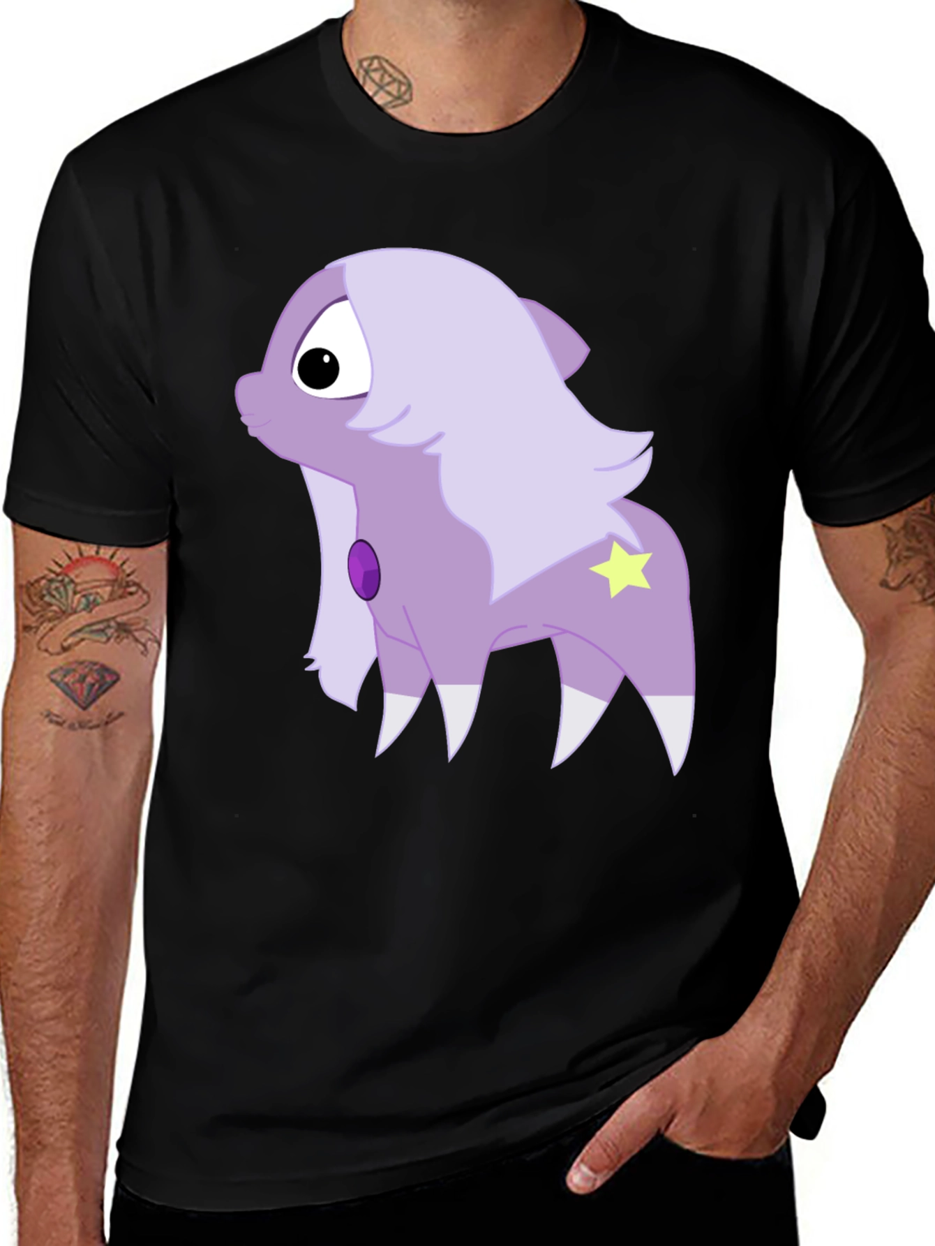Variant 30 of Cartoon Pony Graphic Tee - Black Cotton T-Shirt