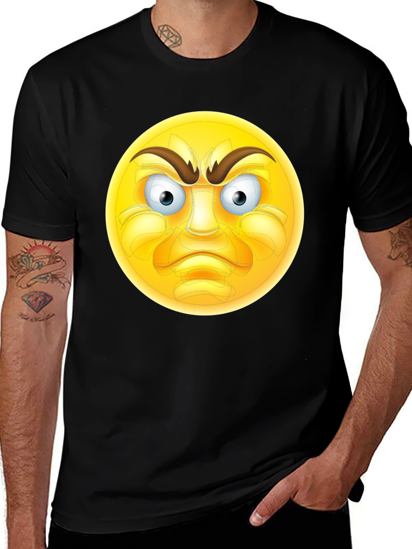 Variant 25 of Angry Emoji T-Shirt - Black Cotton Tee