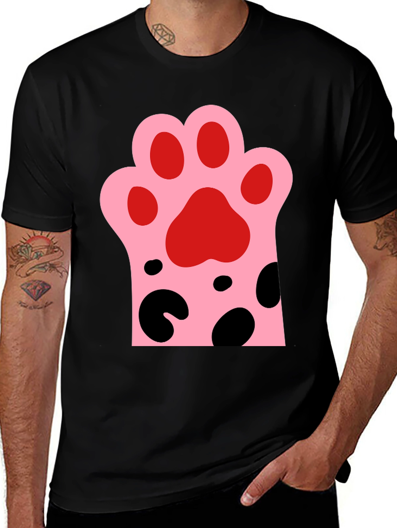 Variant 16 of Cute Cat Paw Print Black T-Shirt