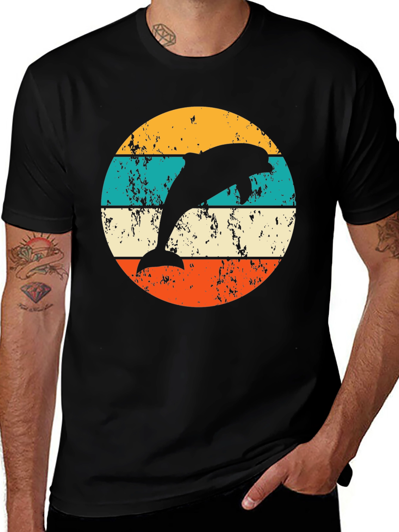 Variant 18 of Retro Dolphin Graphic Tee - Black