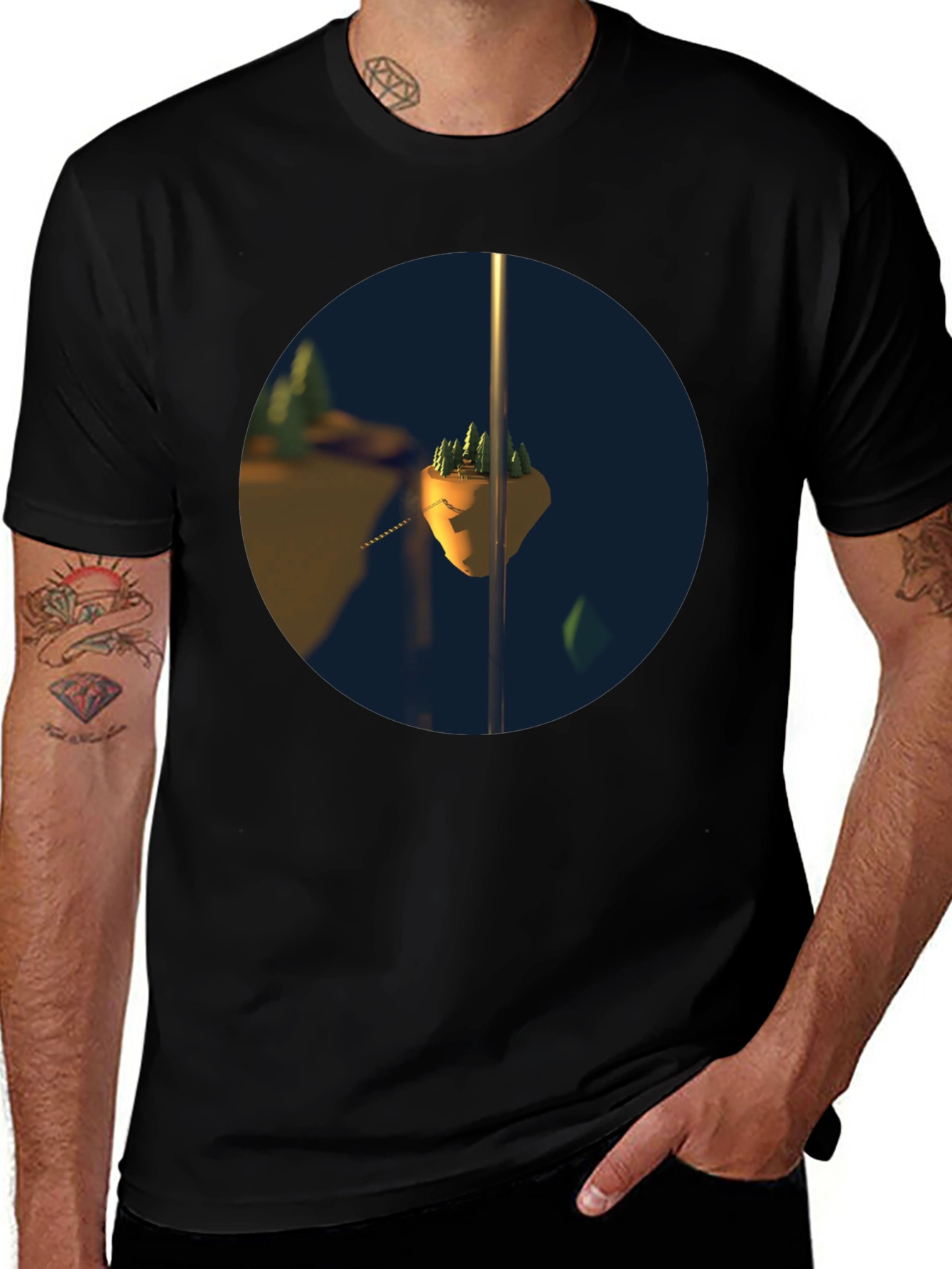 Variant 13 of Unique Floating Island Graphic Black T-Shirt