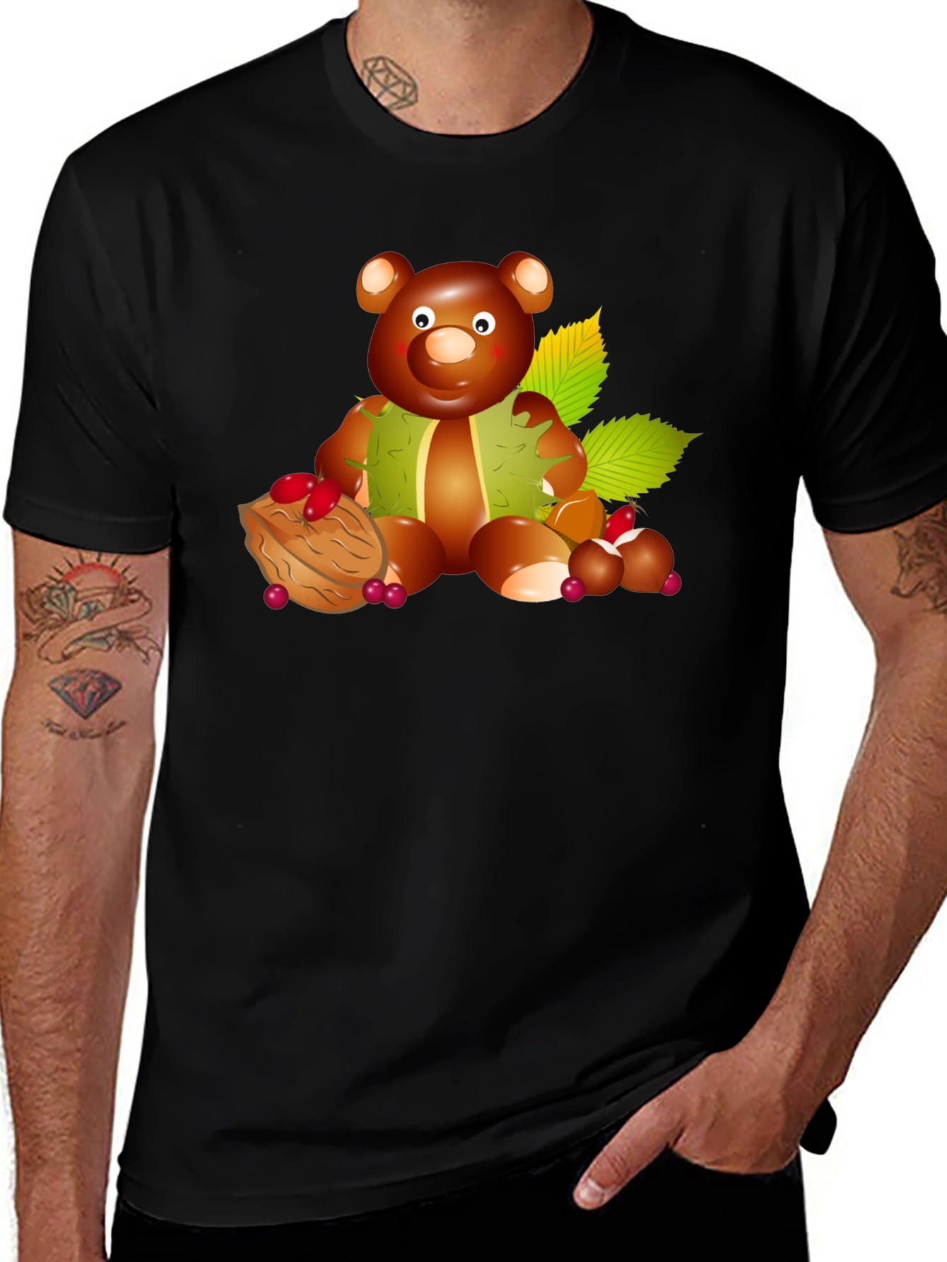 Variant 2 of Bear and Autumn Harvest Graphic T-Shirt