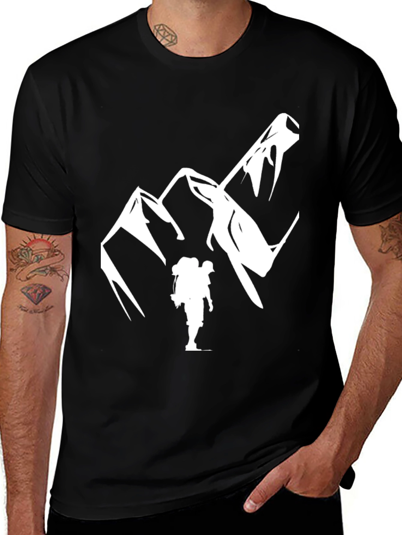 Variant 5 of Mountain Hiker Graphic Tee - Black Cotton Shirt