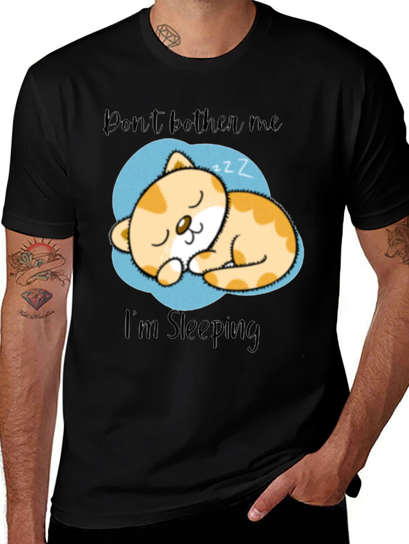 Black Don't Bother Me I'm Sleeping Cat Graphic T-Shirt main image