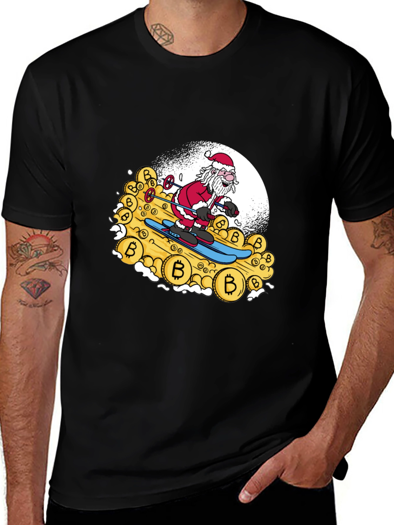Variant 30 of Santa Bitcoin Skiing Black Tee