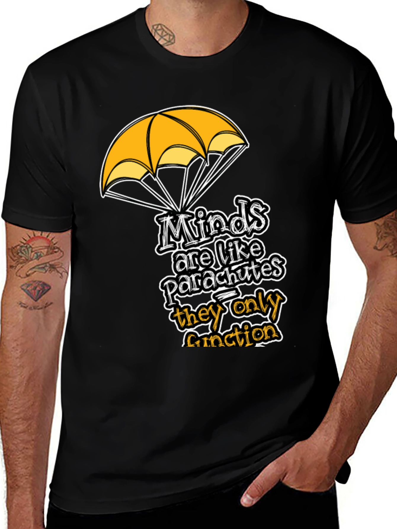 Variant 29 of Minds Like Parachutes T-Shirt - Black Novelty Tee