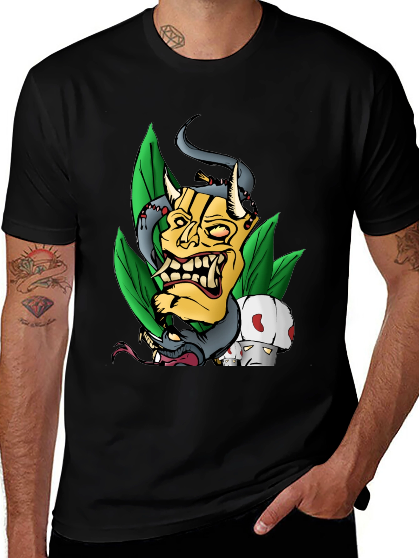 Variant 21 of Unique Graphic Tee - Demon Mask and Snake