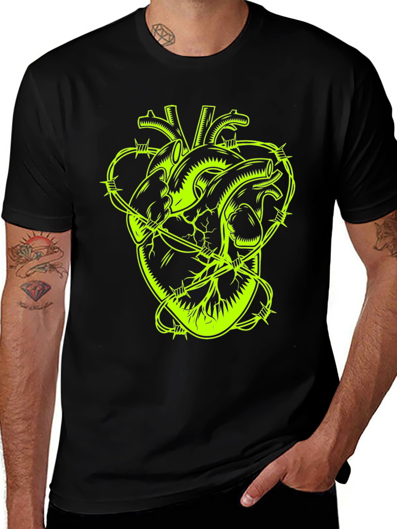 Variant 16 of Barbed Wire Heart Graphic Tee - Black