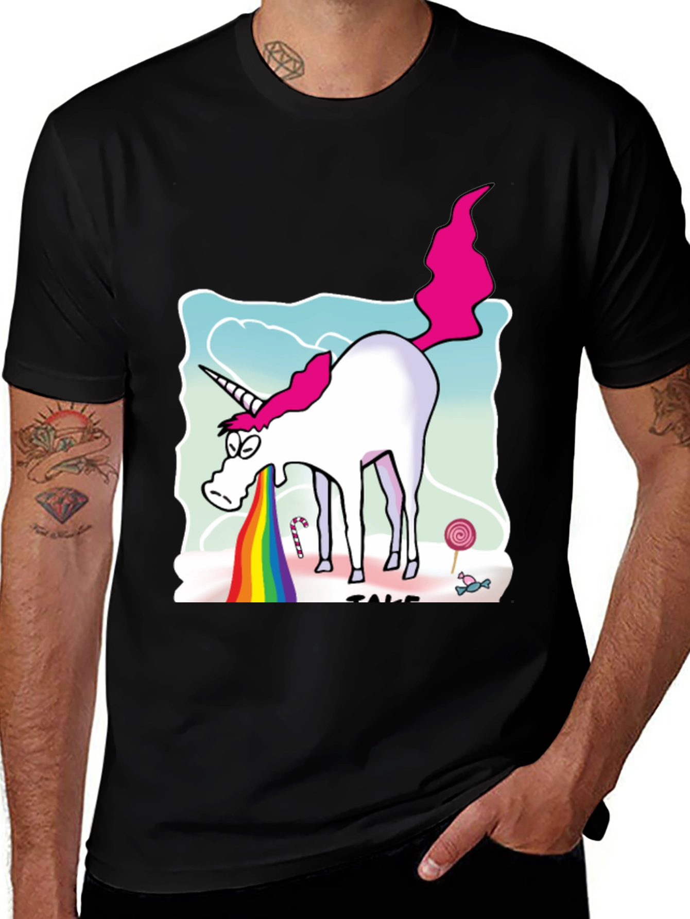 Variant 11 of Funny Unicorn Vomiting Rainbows Graphic Tee