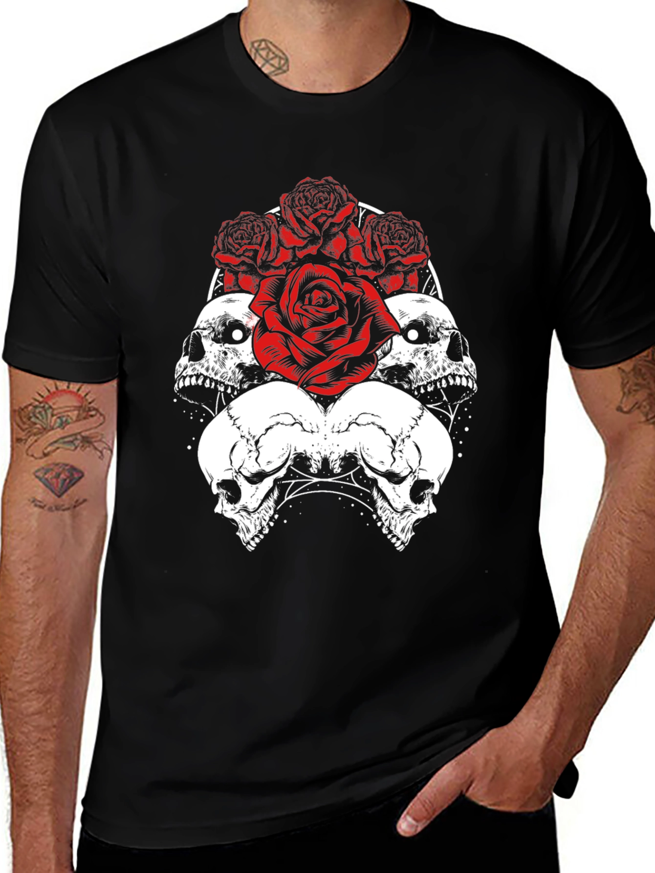 Variant 21 of Skull & Roses Graphic Tee - Gothic Style
