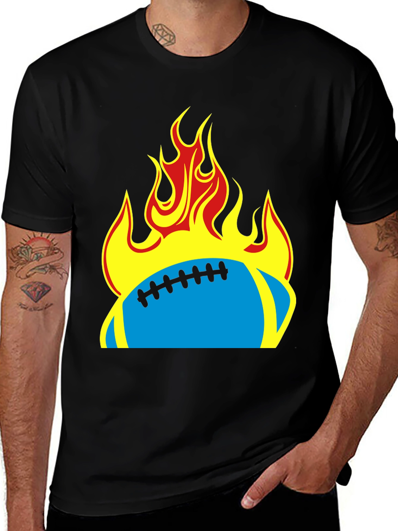 Black Flaming Football T-Shirt - Black Tee main image