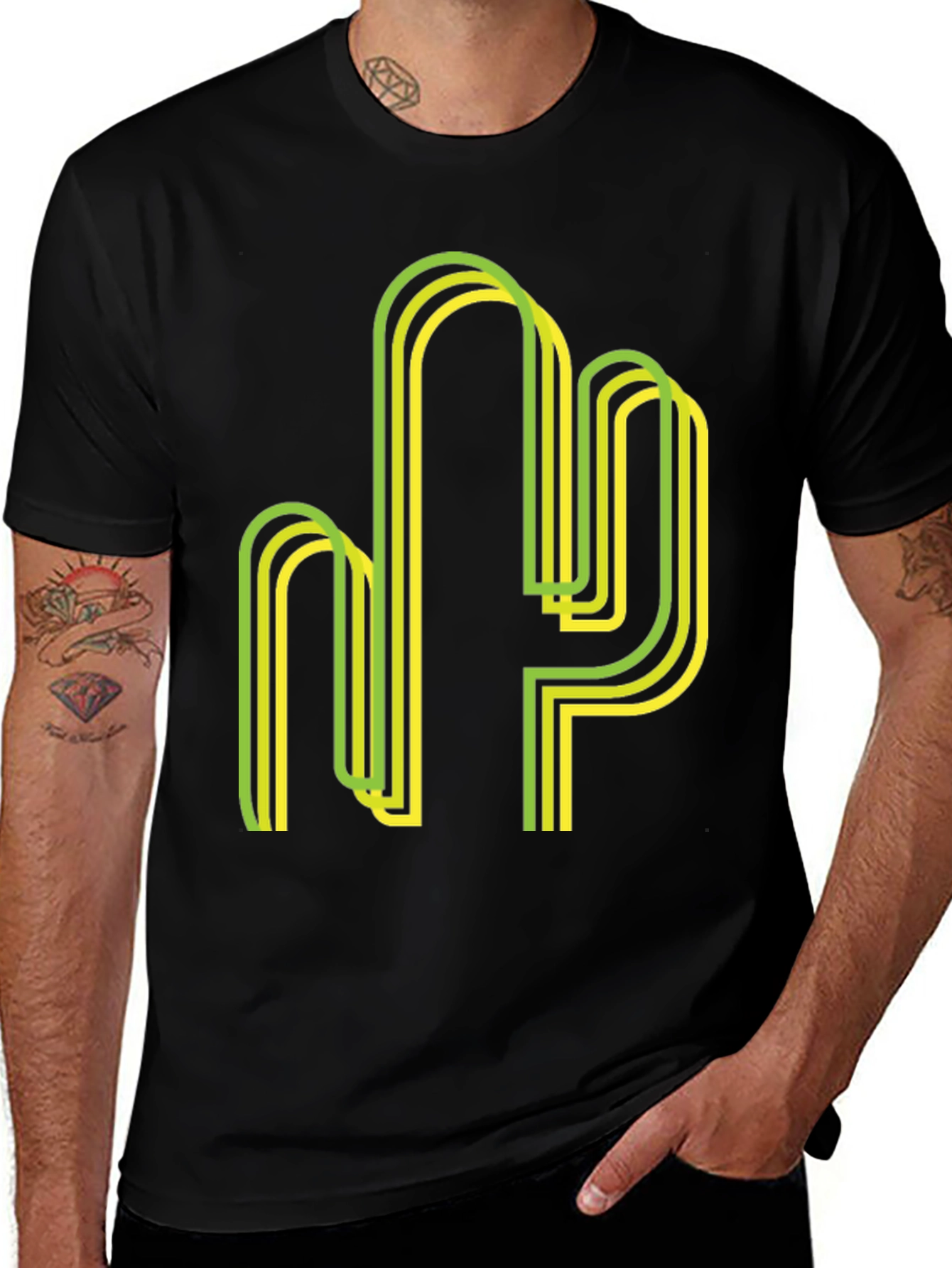 Variant 6 of Retro Cactus Graphic Tee - Black