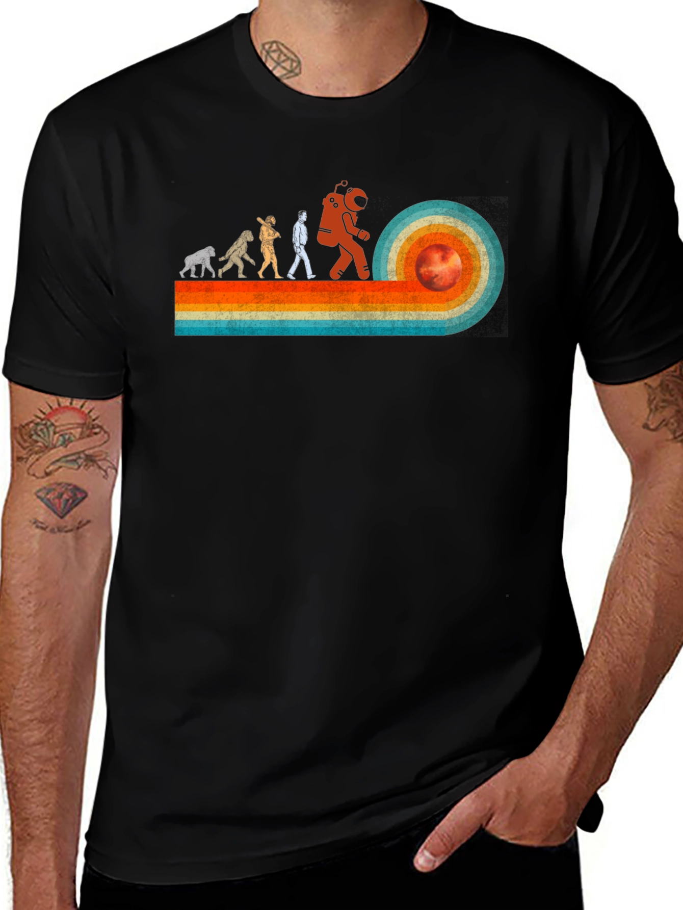 Variant 18 of Evolution to Space T-Shirt - Retro Spaceman Design