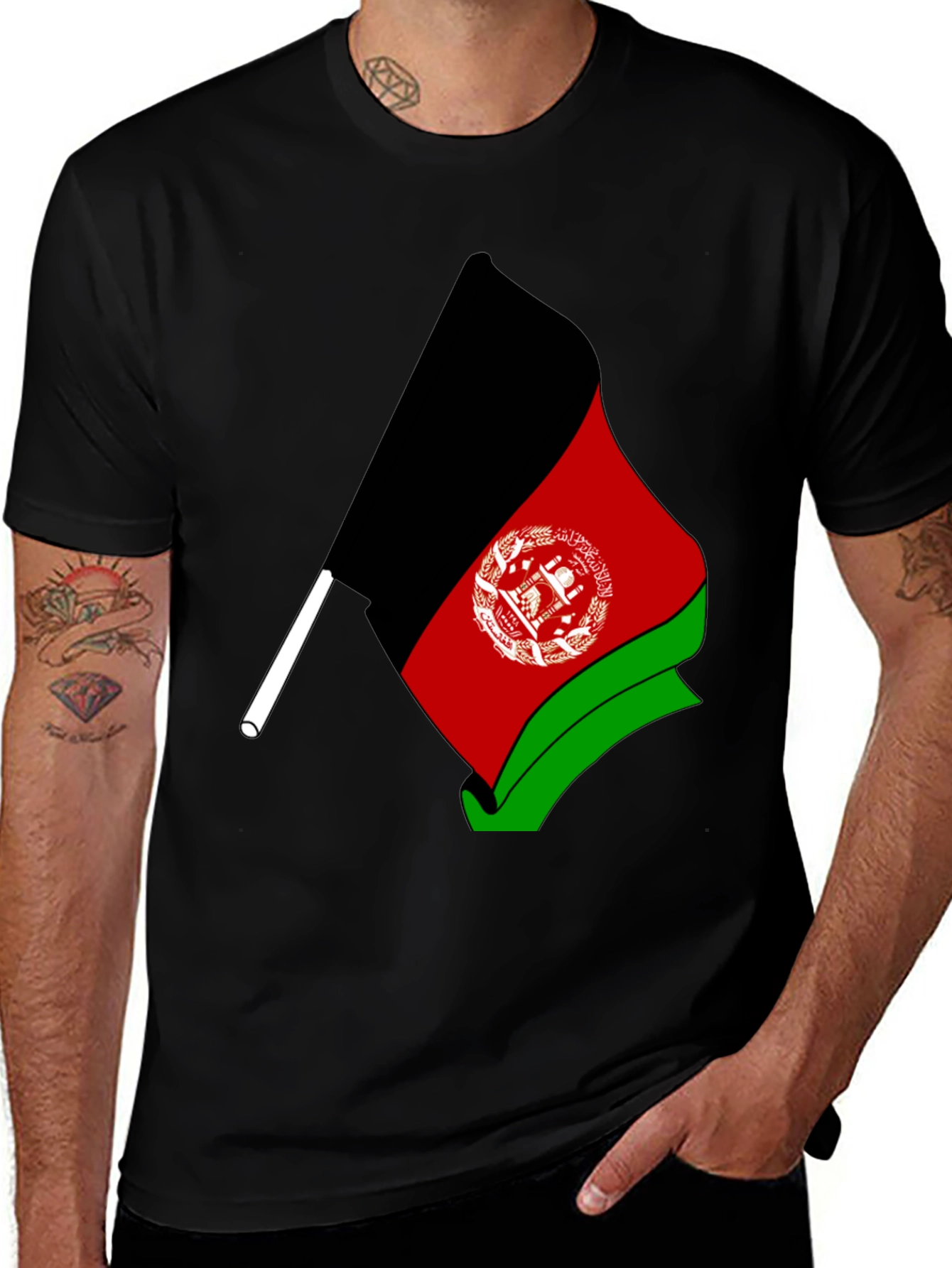 Variant 10 of Afghanistan Flag Graphic Black T-Shirt