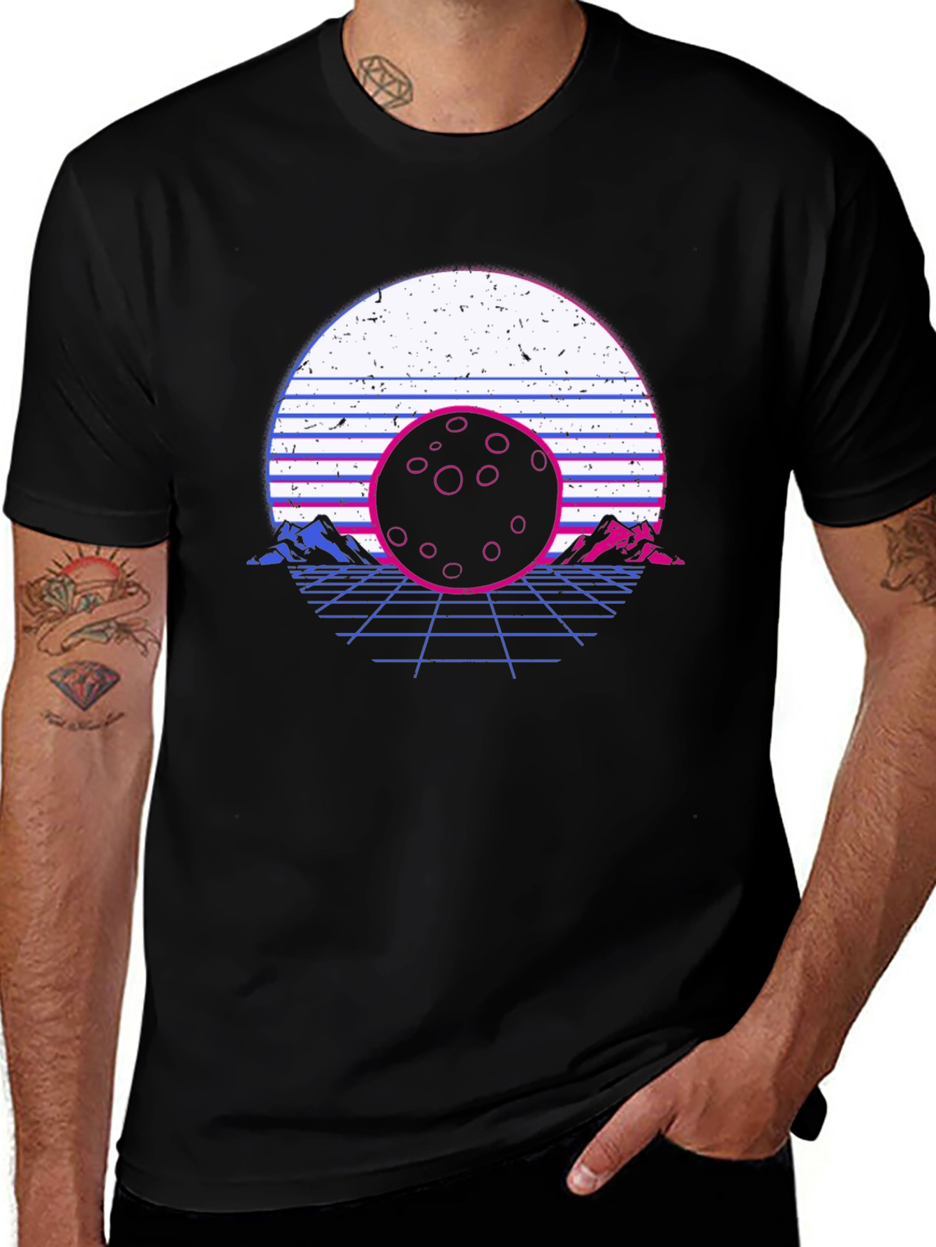 Variant 21 of Retro Vaporwave Moonscape Graphic T-Shirt