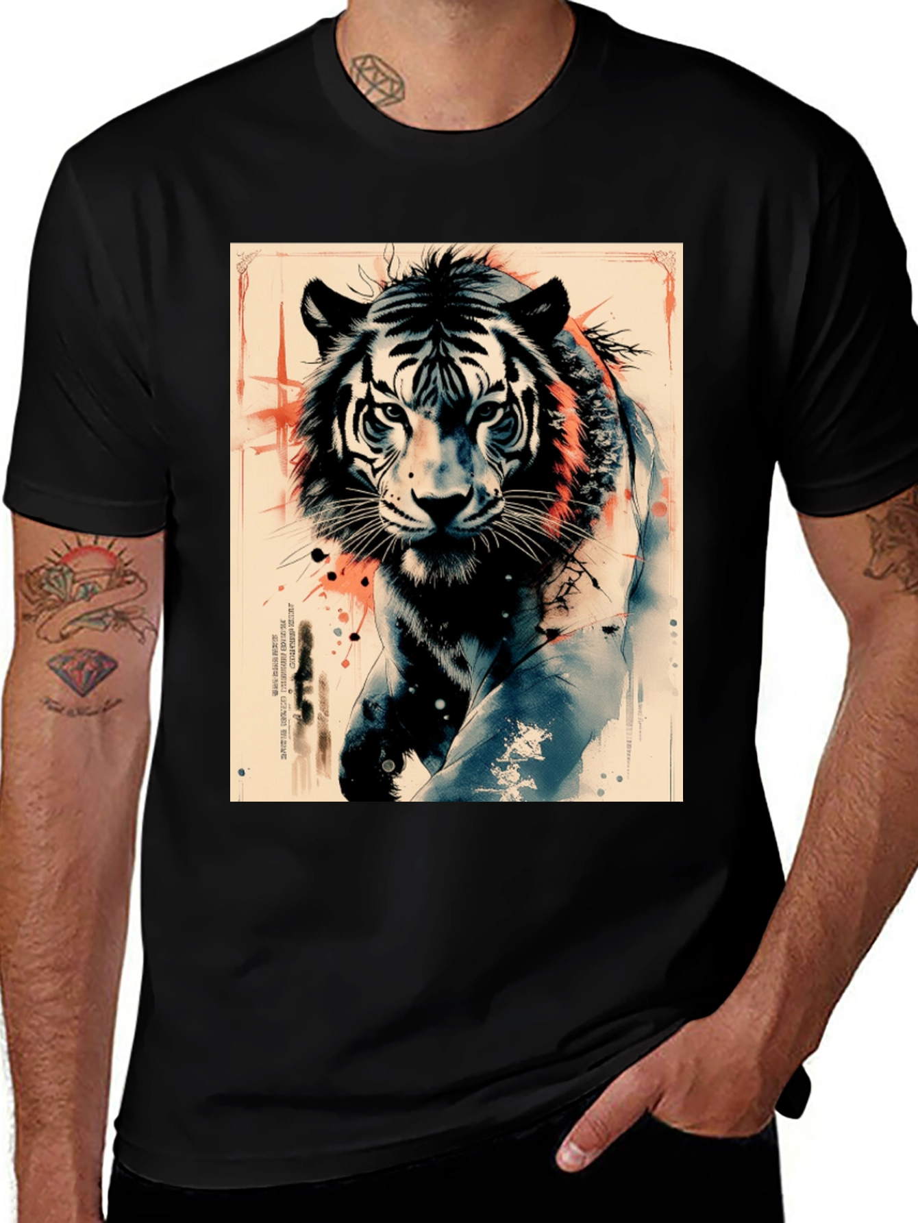 Variant 25 of Tiger Graphic Print Black T-Shirt