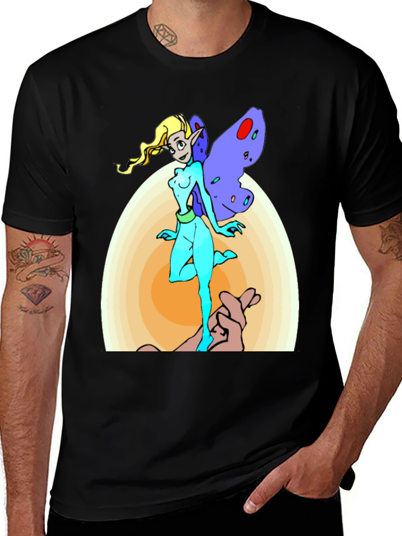 Variant 21 of Fairy Cartoon Graphic Print Men's Black T-Shirt