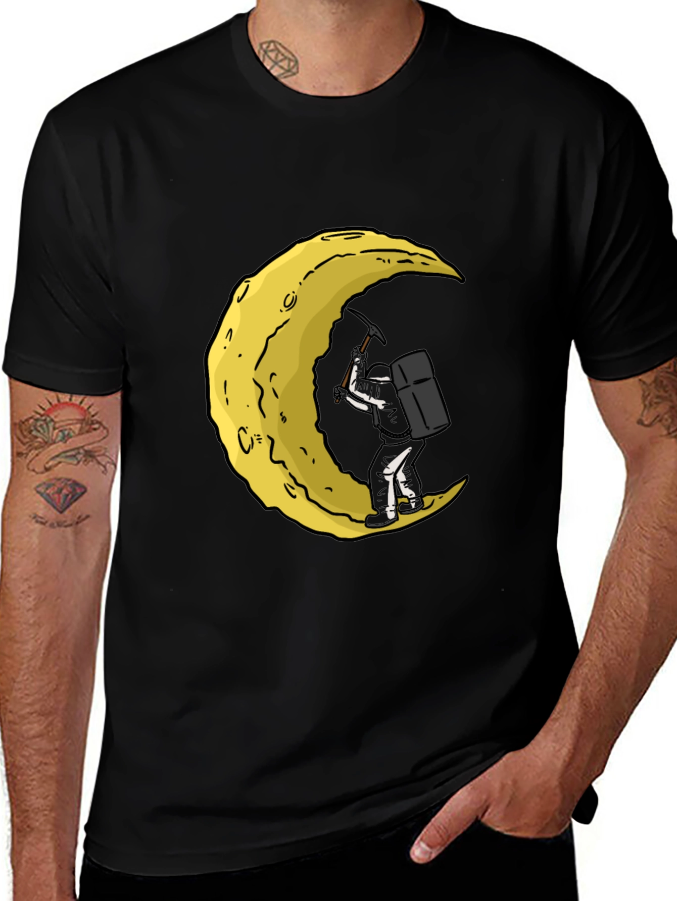 Variant 23 of Moon Mining Graphic T-Shirt - Black Cotton Tee