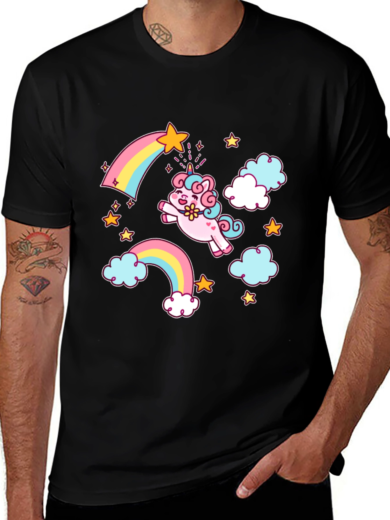 Variant 30 of Unicorn Rainbow Graphic Tee - Black Cotton T-Shirt