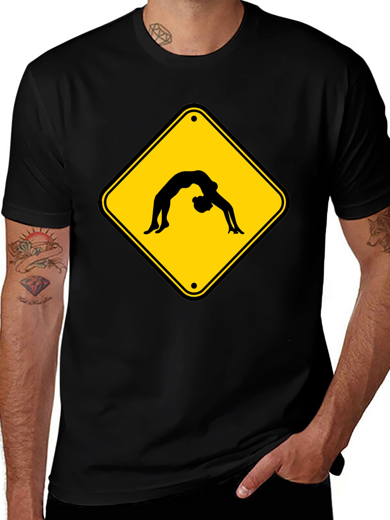 Variant 24 of Yoga Pose Warning Sign Black T-Shirt
