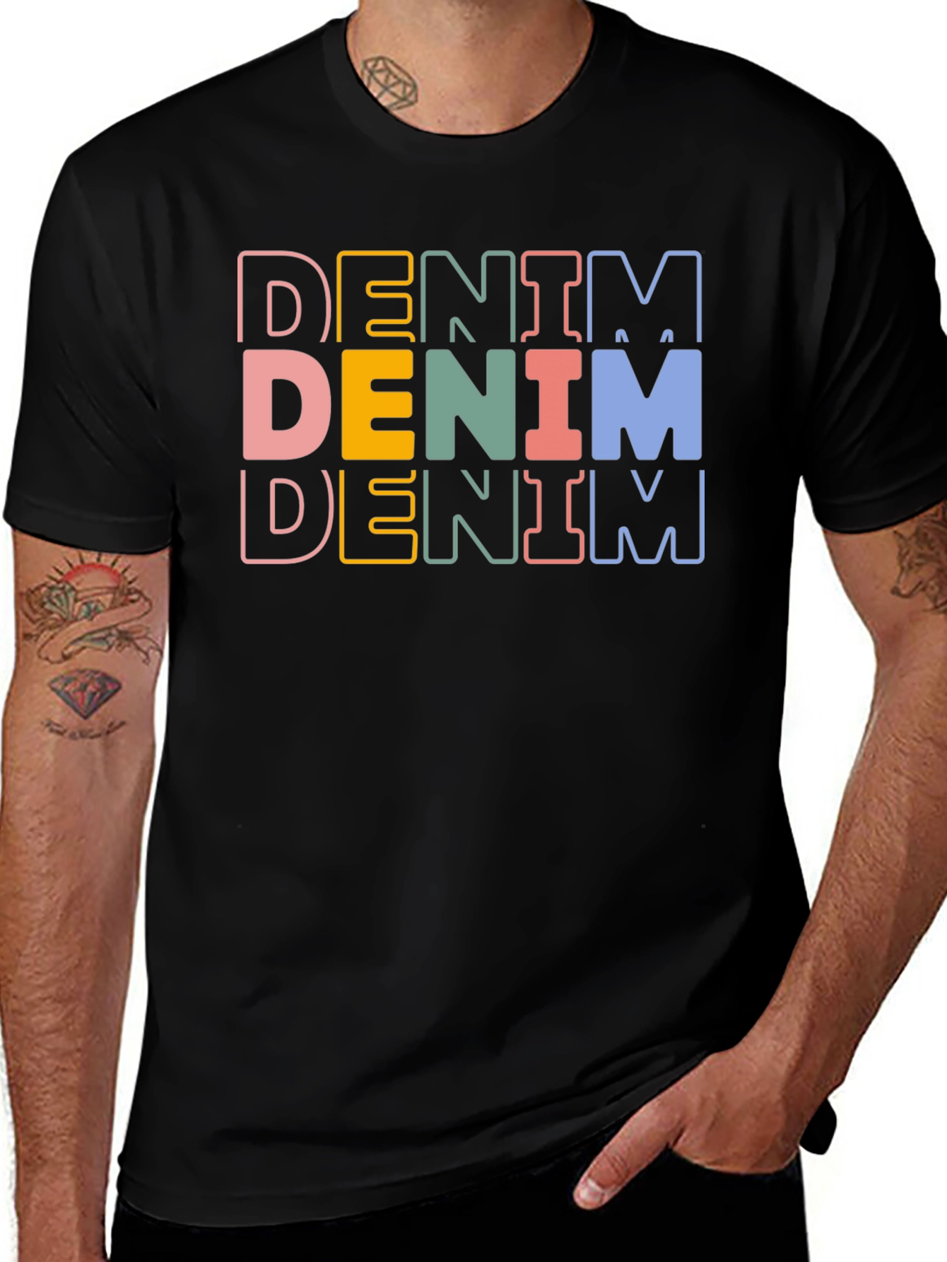 Variant 11 of Denim Stacked Text Graphic Tee