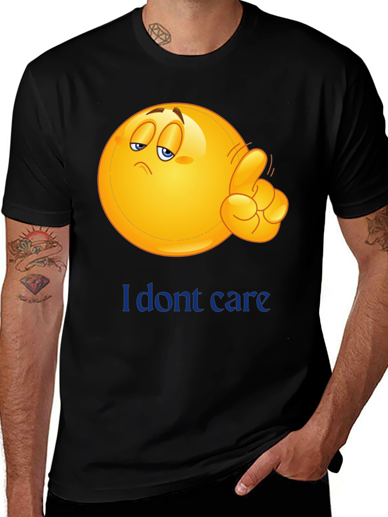 Variant 10 of I Don't Care Emoji Graphic Tee - Black