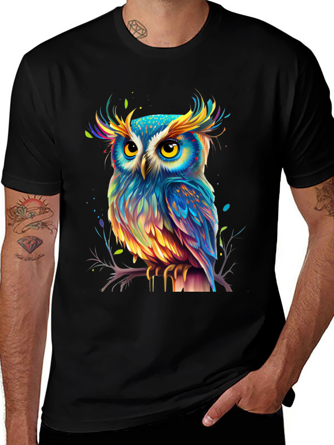 Variant 5 of Colorful Owl Graphic Tee - Unique Bird Art