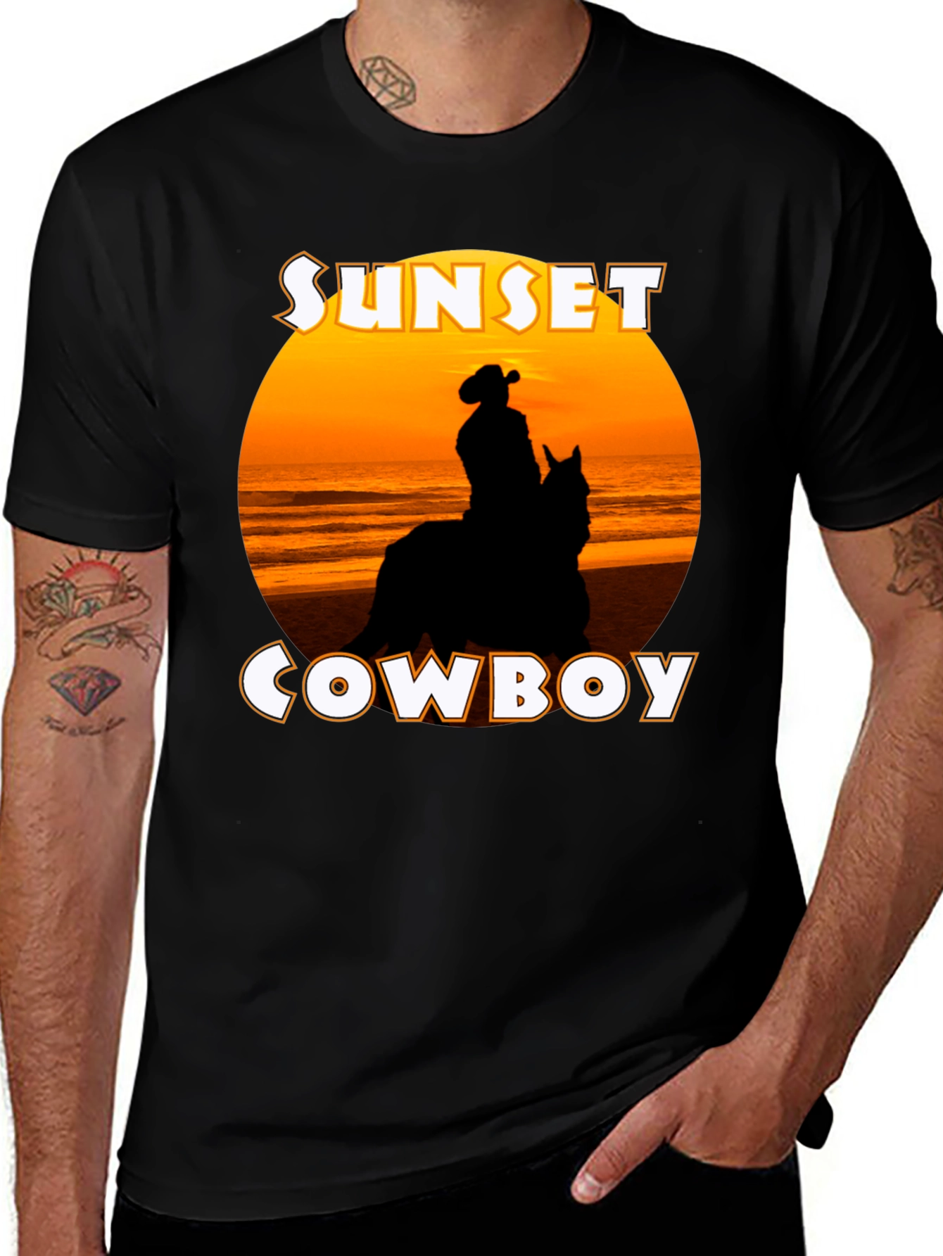 Variant 7 of Sunset Cowboy Graphic Tee - Black