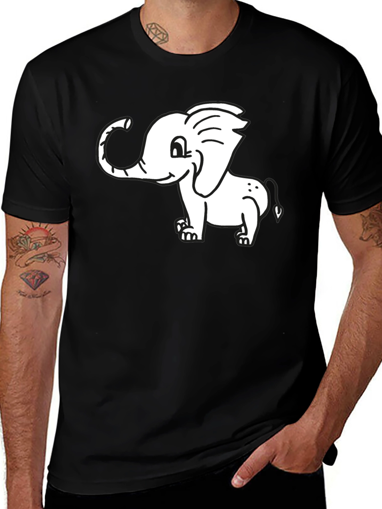 Cute Elephant Graphic Black T-Shirt