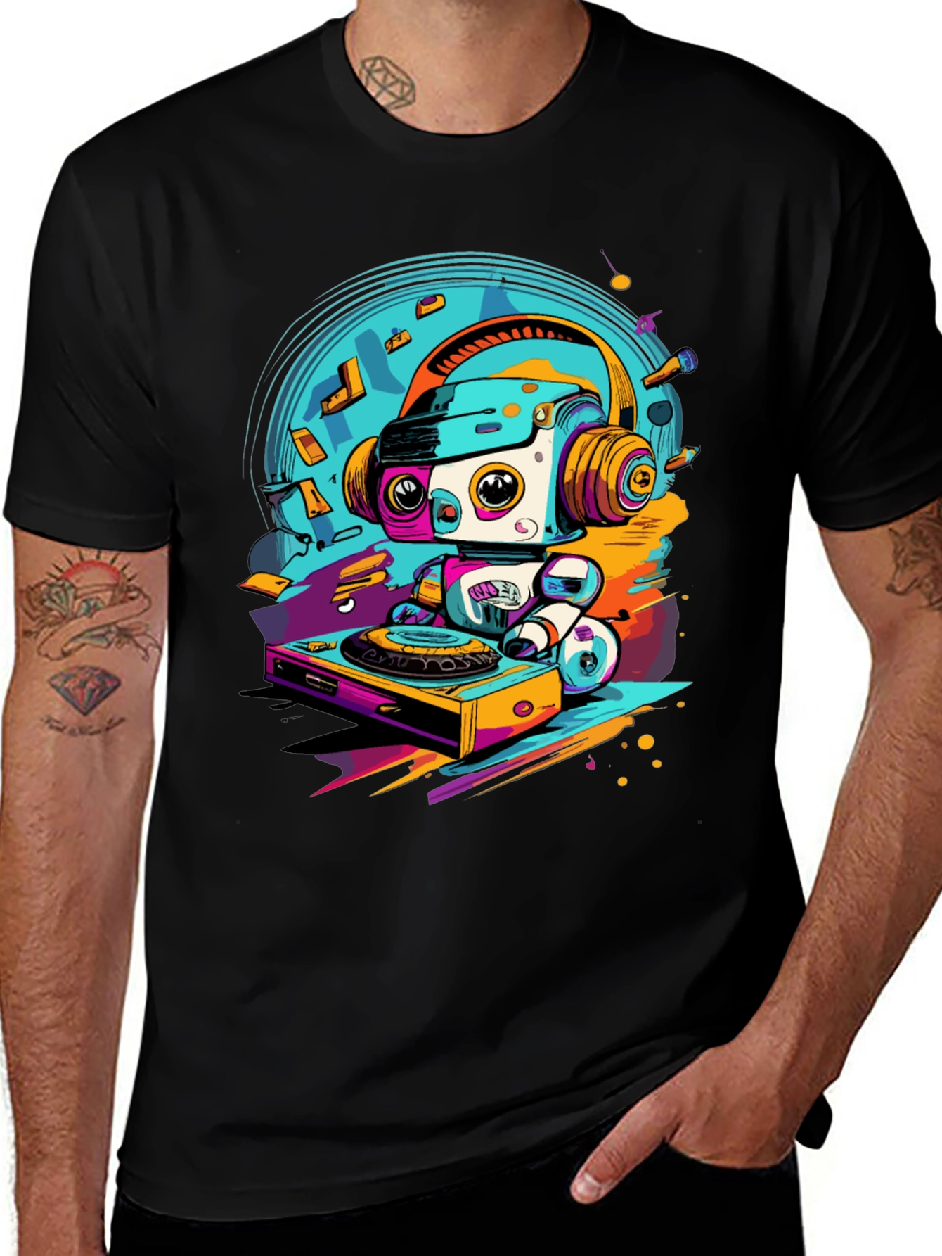 Variant 19 of Robot DJ Graphic T-Shirt - Cool Music Tee