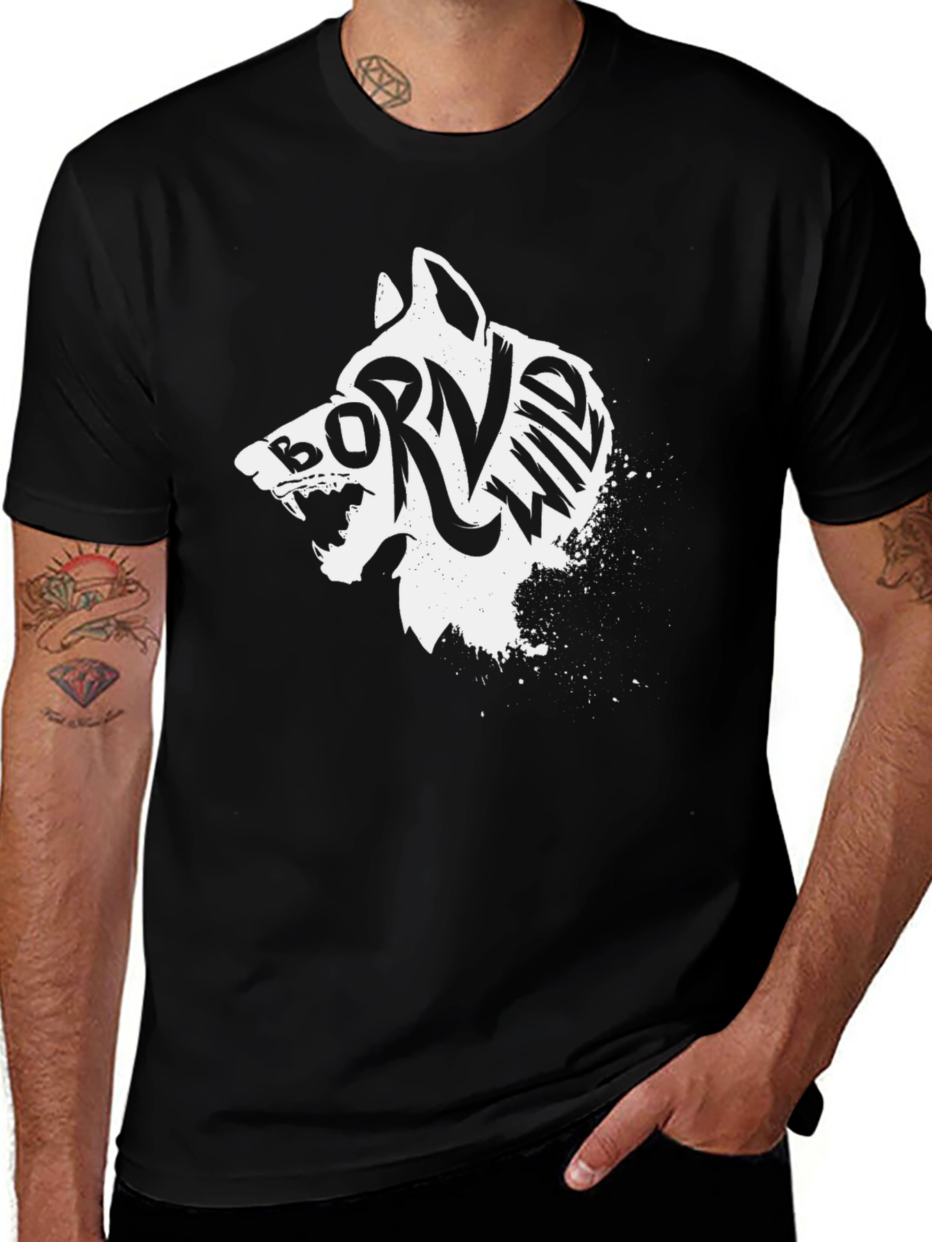 Variant 3 of Born Wild Wolf Graphic Tee - Men's Black T-Shirt