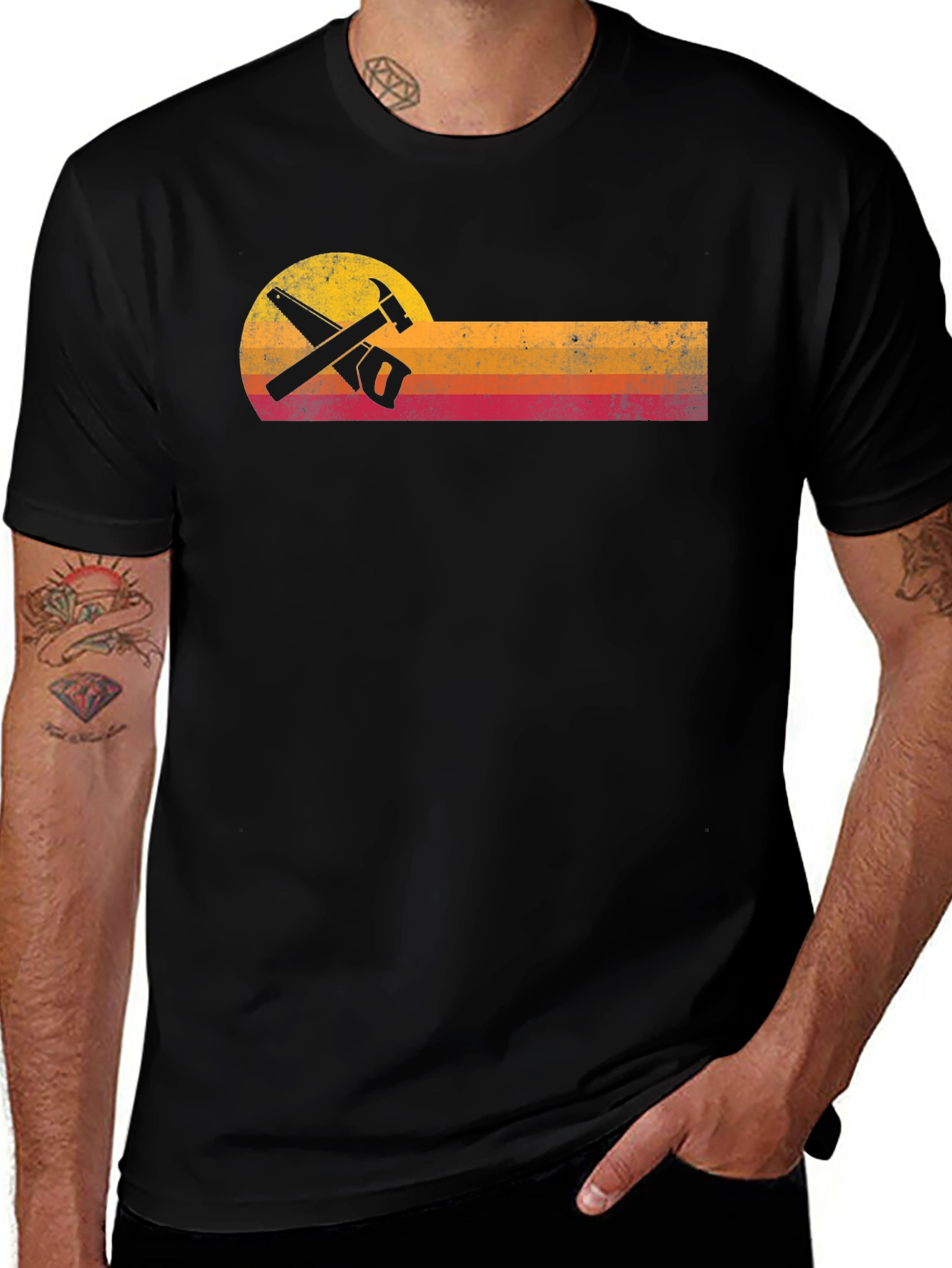 Variant 7 of Retro Carpenter T-Shirt - Hammer & Saw Design
