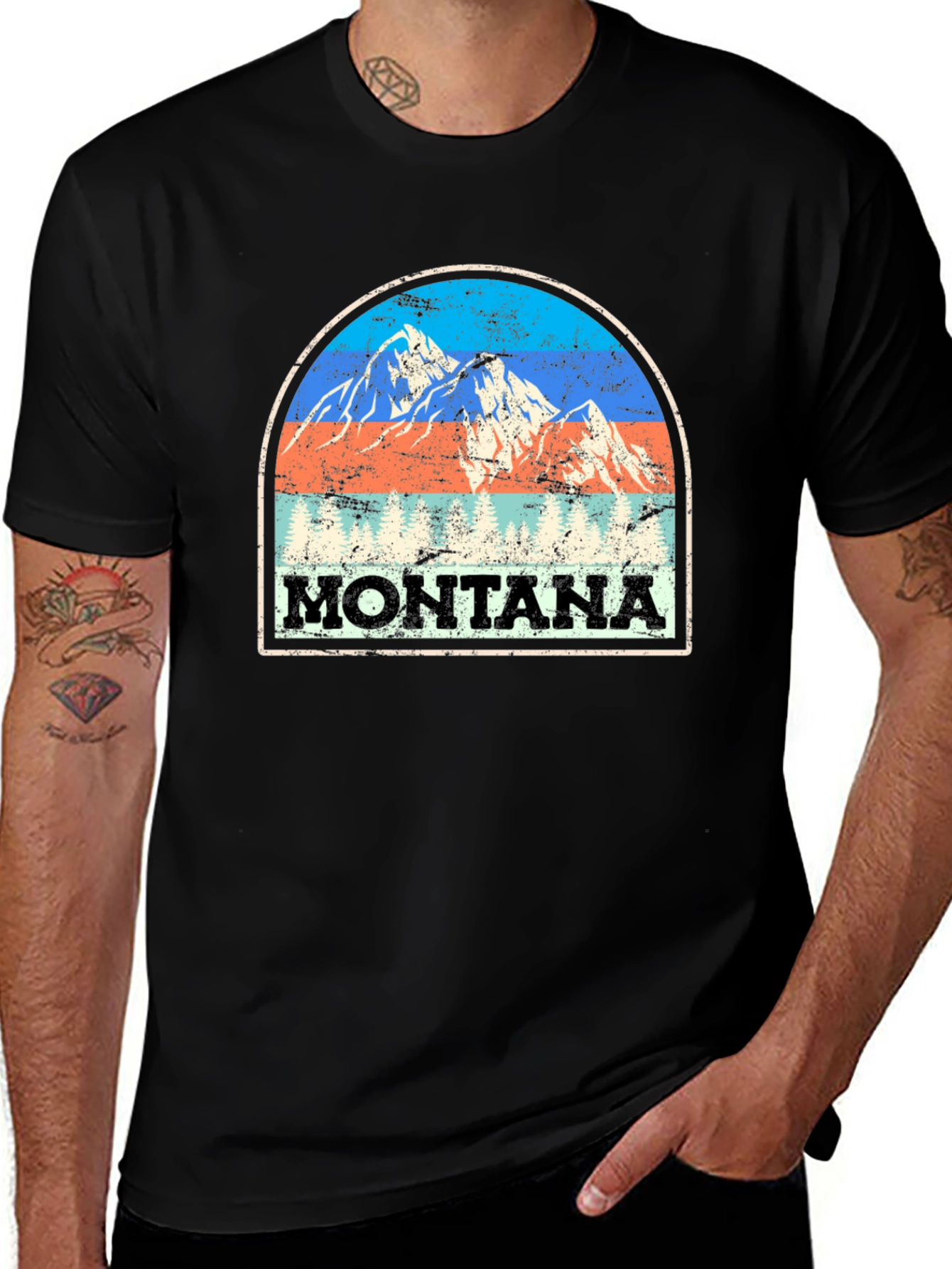 Variant 22 of Montana Mountain Graphic Tee - Retro Style